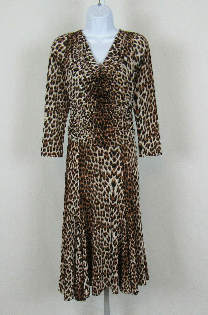 VTG 1980s 90s SHARON MAX LEOPARD PRINT POLY LYCRA STRETCH DRESS DRAPING
