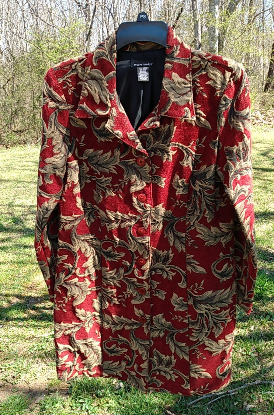 PORTRAIT 90s Lined Red and Gold Tapestry Jacquard Floral Coat/Jacket Long Boho
