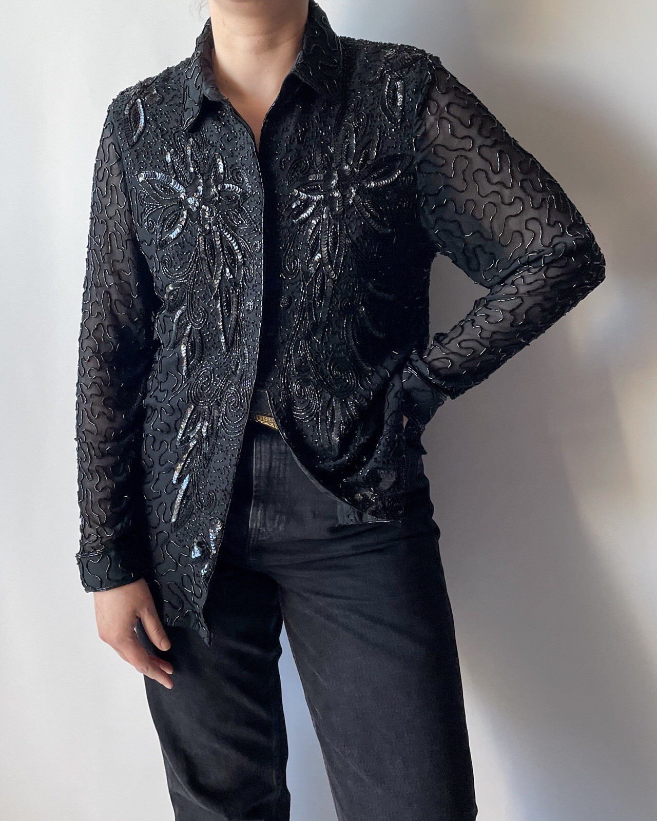 Vintage Frank Usher Beaded Silk Shirt – Size S