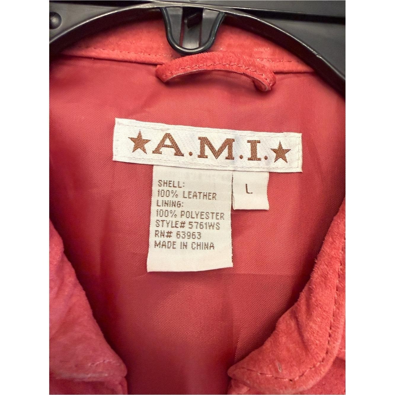 Vintage A.M.I. Pink Suede Leather Jacket Size L Pleated Corset Waist