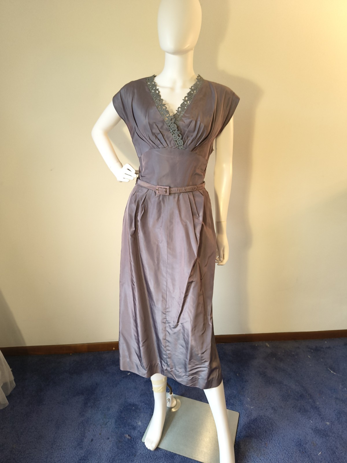 Vintage 50&rsquo;s Parness Feinstein 2pc Purple Sharkskin Taffeta Cocktail Dress
