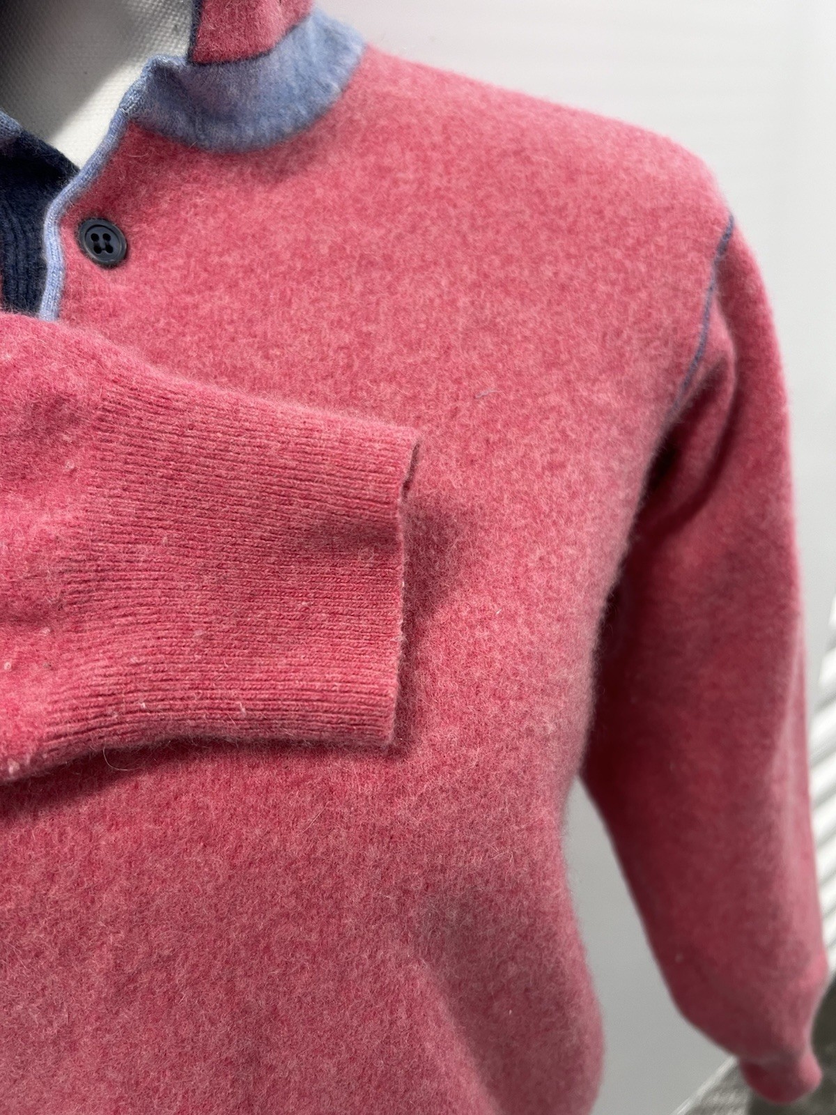 Dalmine Uomo Vintage Button Neck Sweater Medium Cashmere Wool Italy