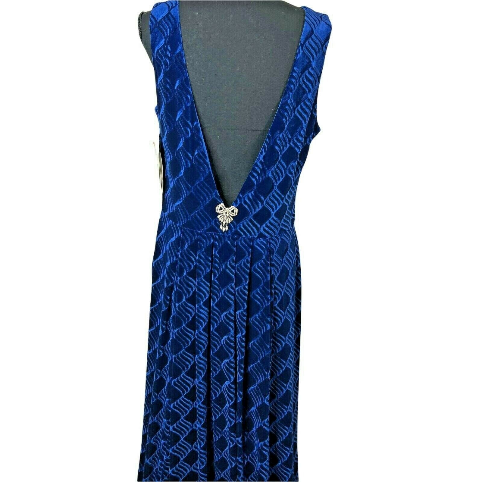 Scott McClintock Dress Women New Velvet Satin Formal Blue Pattern Maxi Open Back