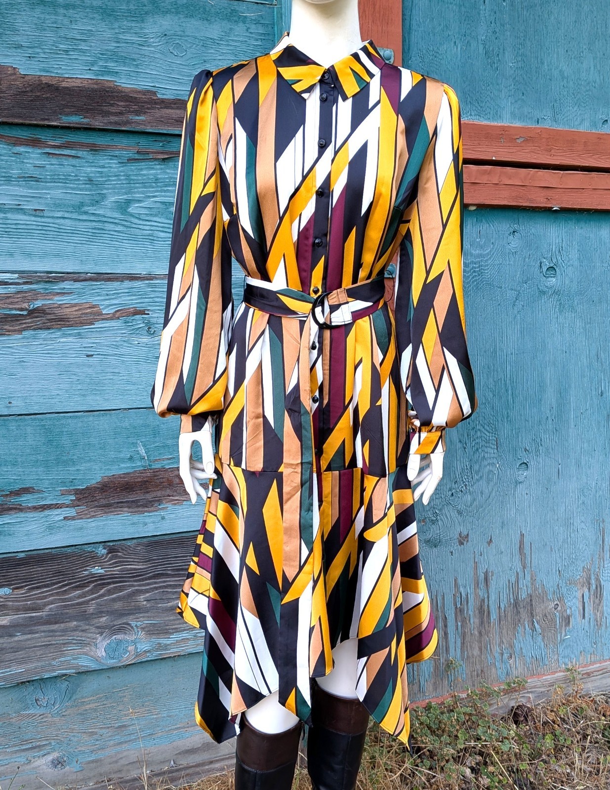 Vintage Belted Dress Funky Racing Stipes and Designer Cut – 2001