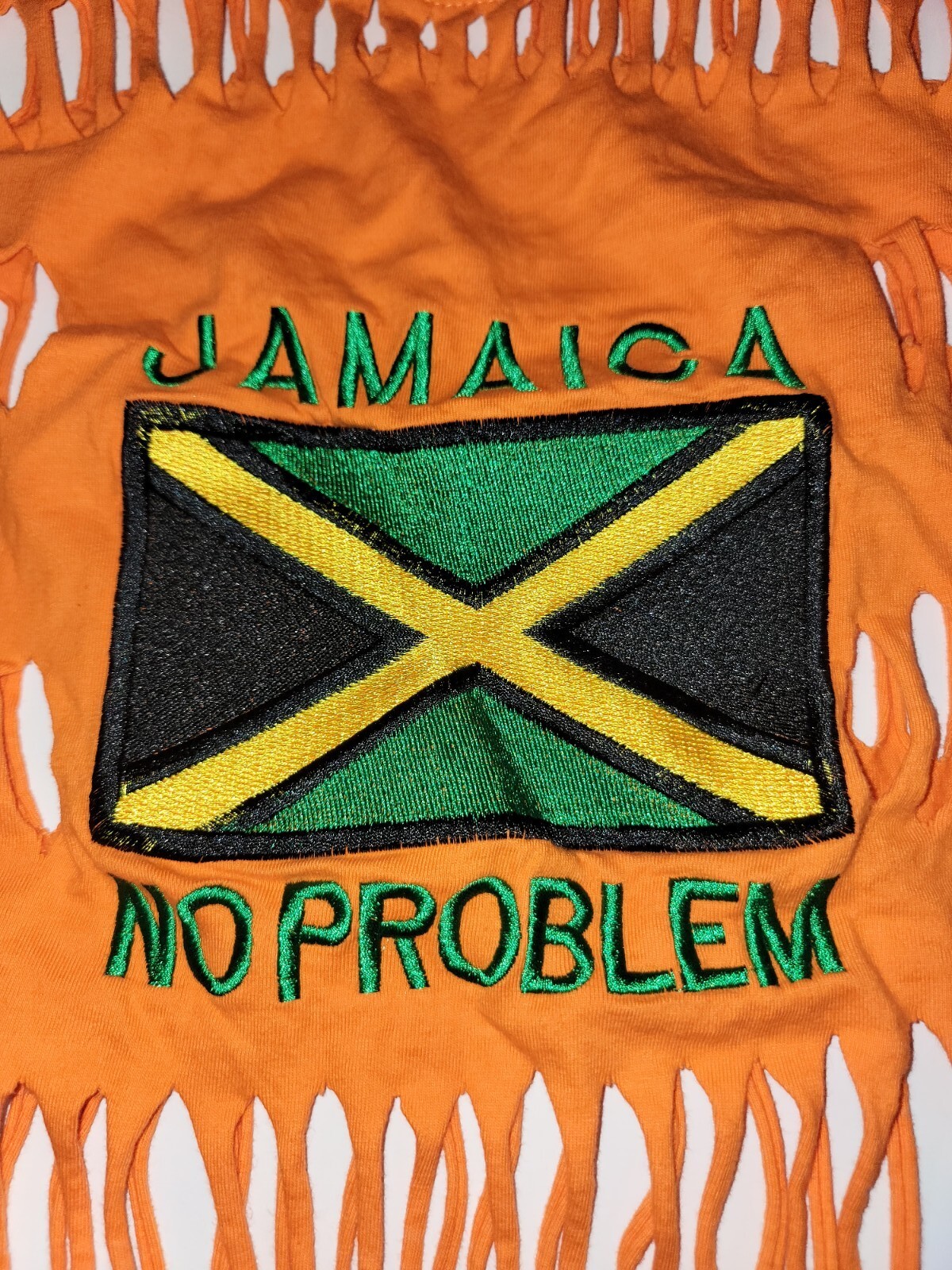 Vintage Super T’s « Jamaica No Problem” Patch Cutout T-Shirt Womens 2XL Orange