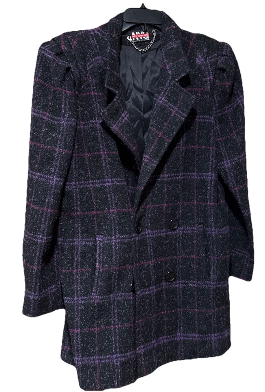 Vintage New York Girl Coat Size I 1980’s Double Breasted Purple/charcoal