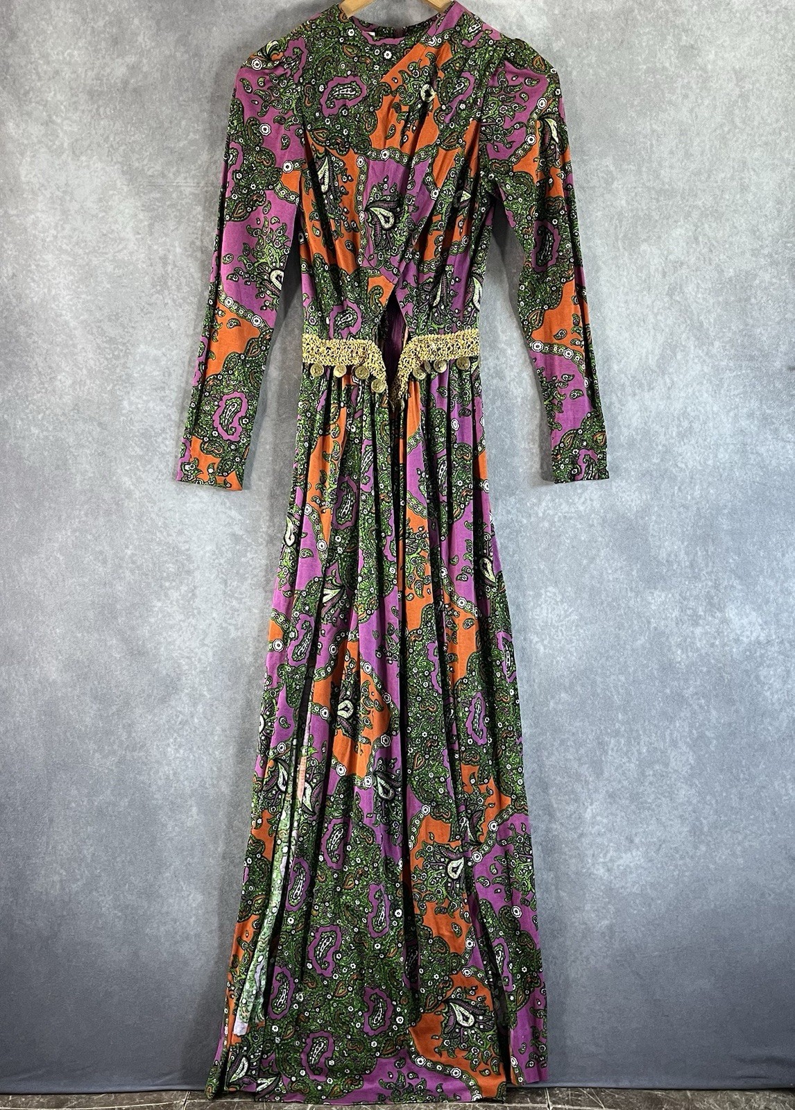 Vintage Rare Ricco California Maxi Dress Women XS Color Paisley Boho *See Desc*