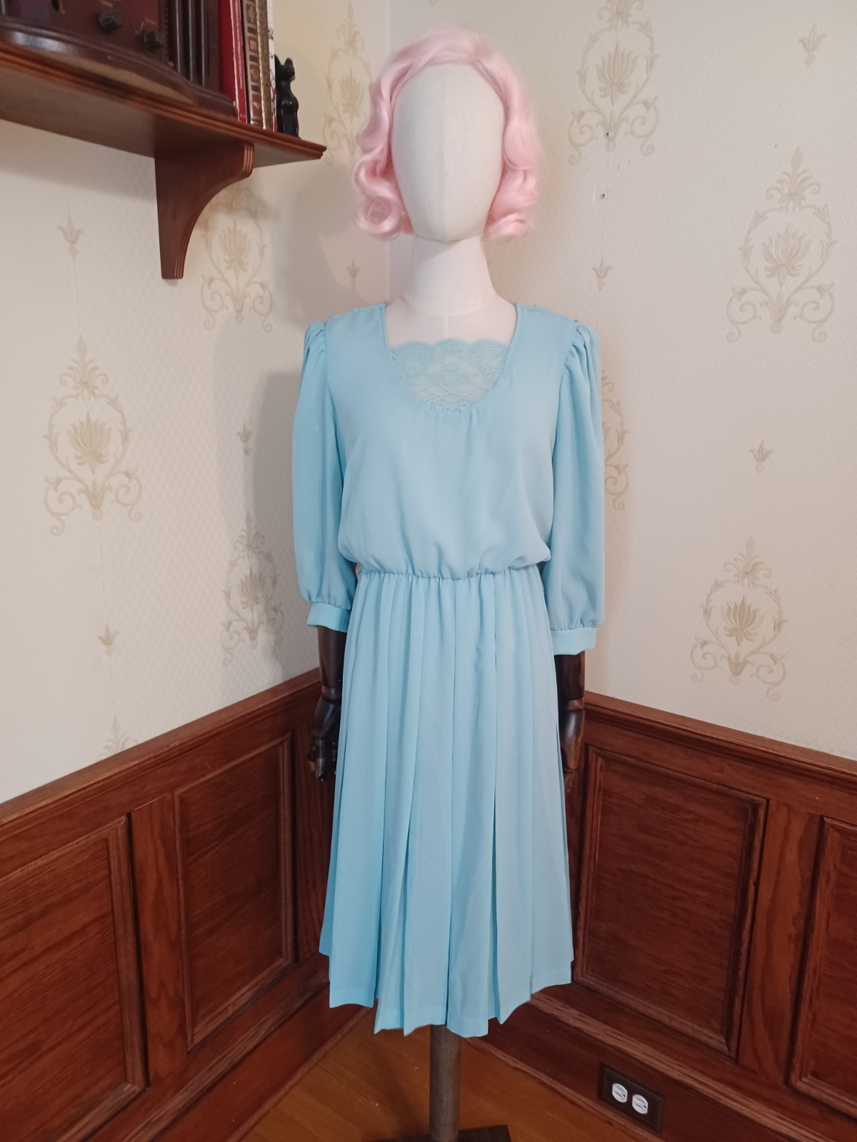 Vintage 1980s Sheer Pastel Aqua Bobby&rsquo;s Girl Romantic Coquette Dress