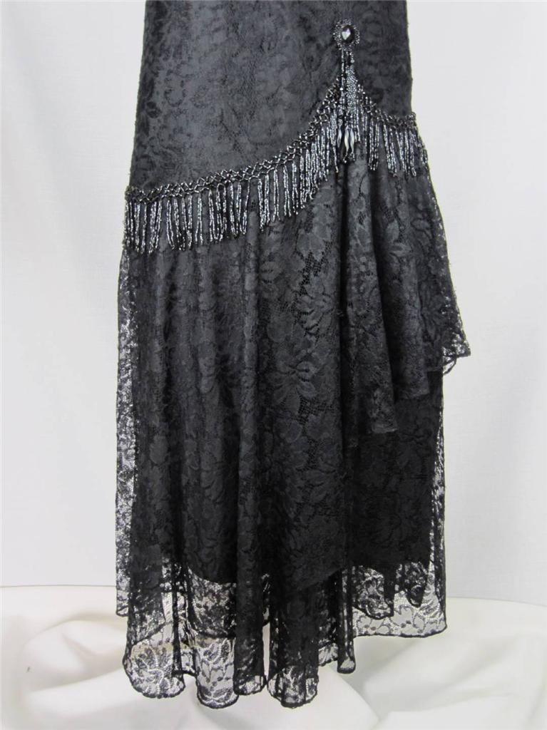 Flapper Dress, Gown Exquisite Beaded Black Lace True VTG 1920s – 30s Paris