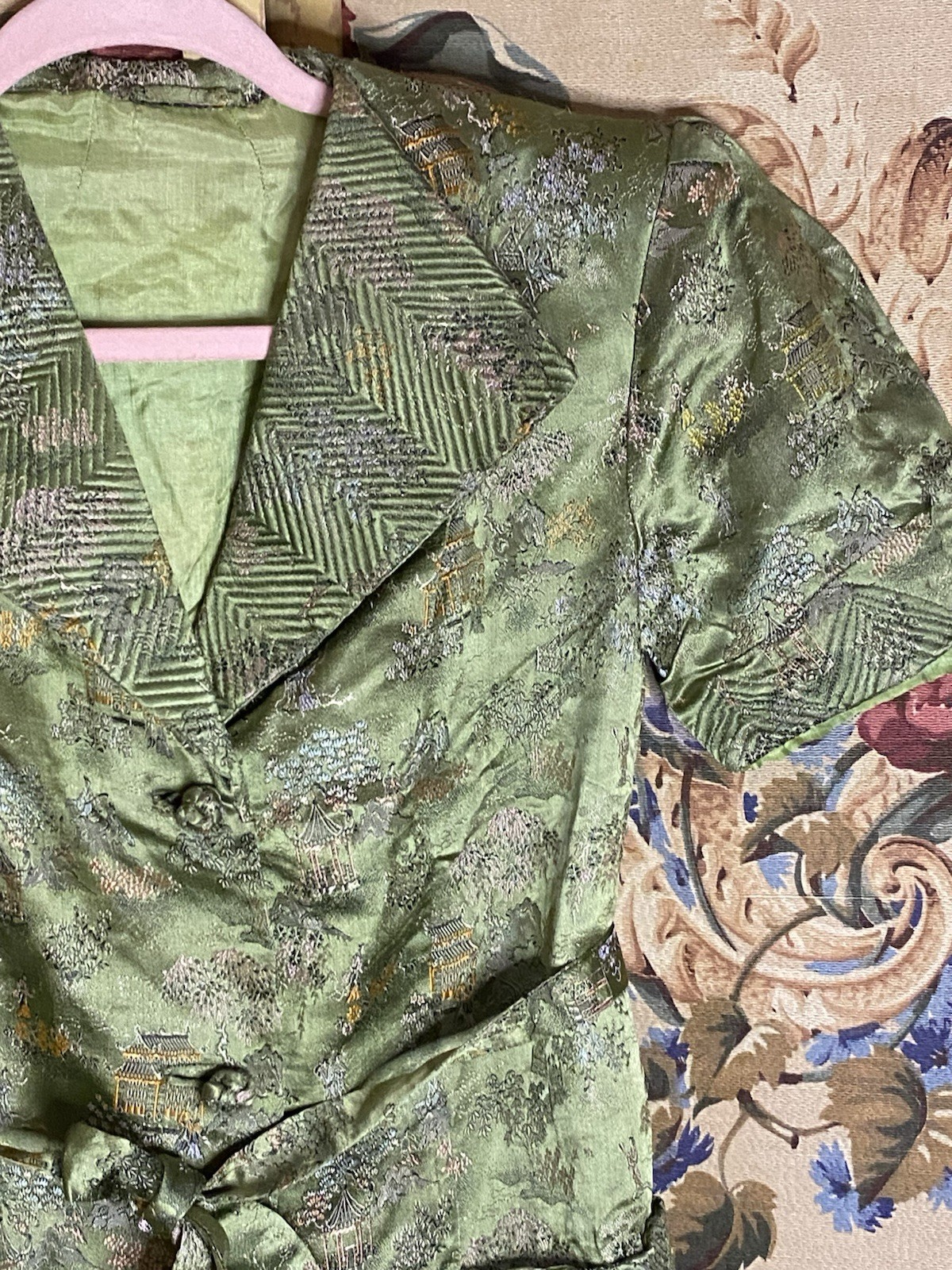 VTG Embroider Estat Regency Brocade Blazer Detail Puff Sleeve XS Oriental Design