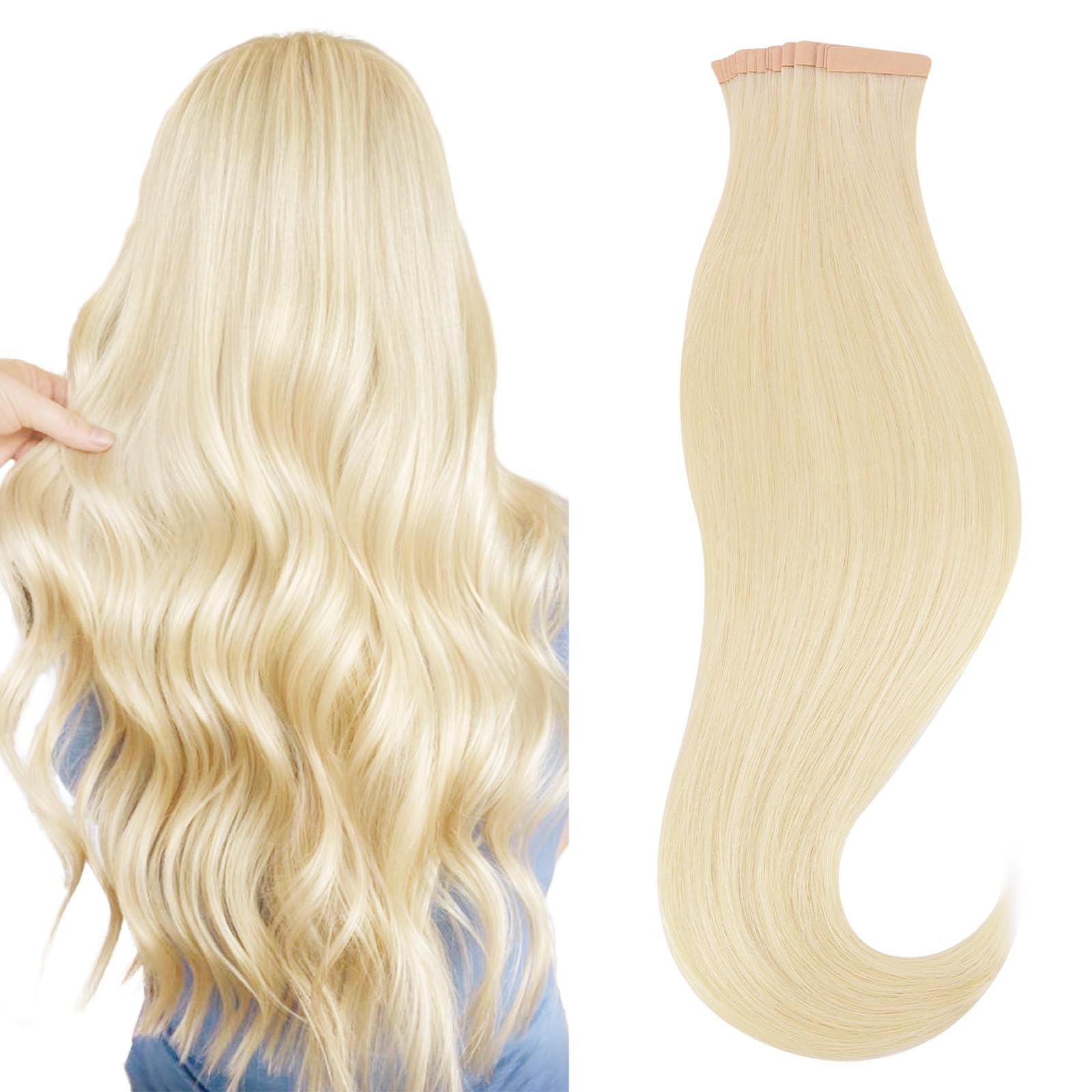 HOTBANANA 18&Prime; Platinum Blonde Tape in Human Hair Extensions 20pcs 50g
