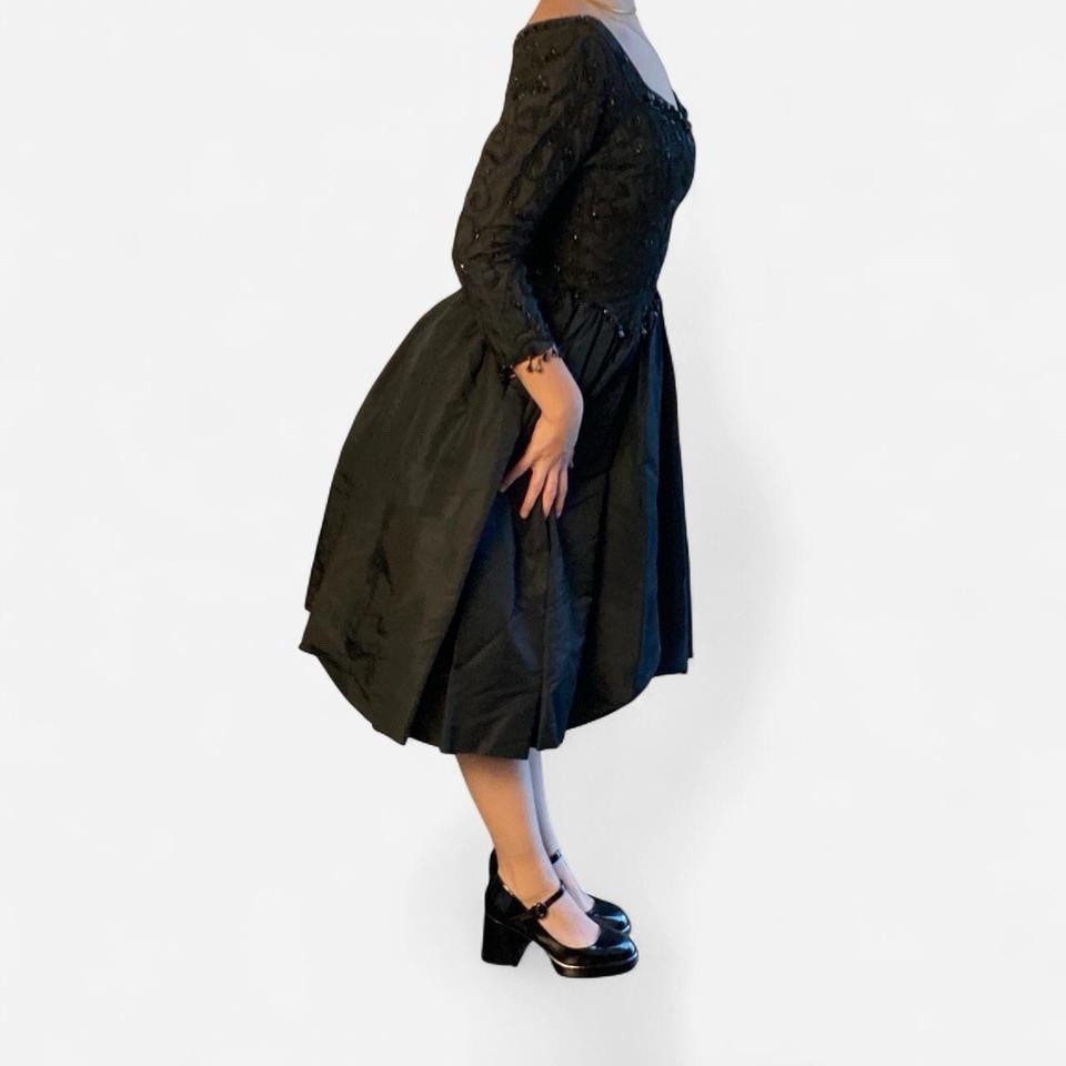 1950s Old Hollywood Black Beaded Embroidered Full Skirt Dress (Bramson)