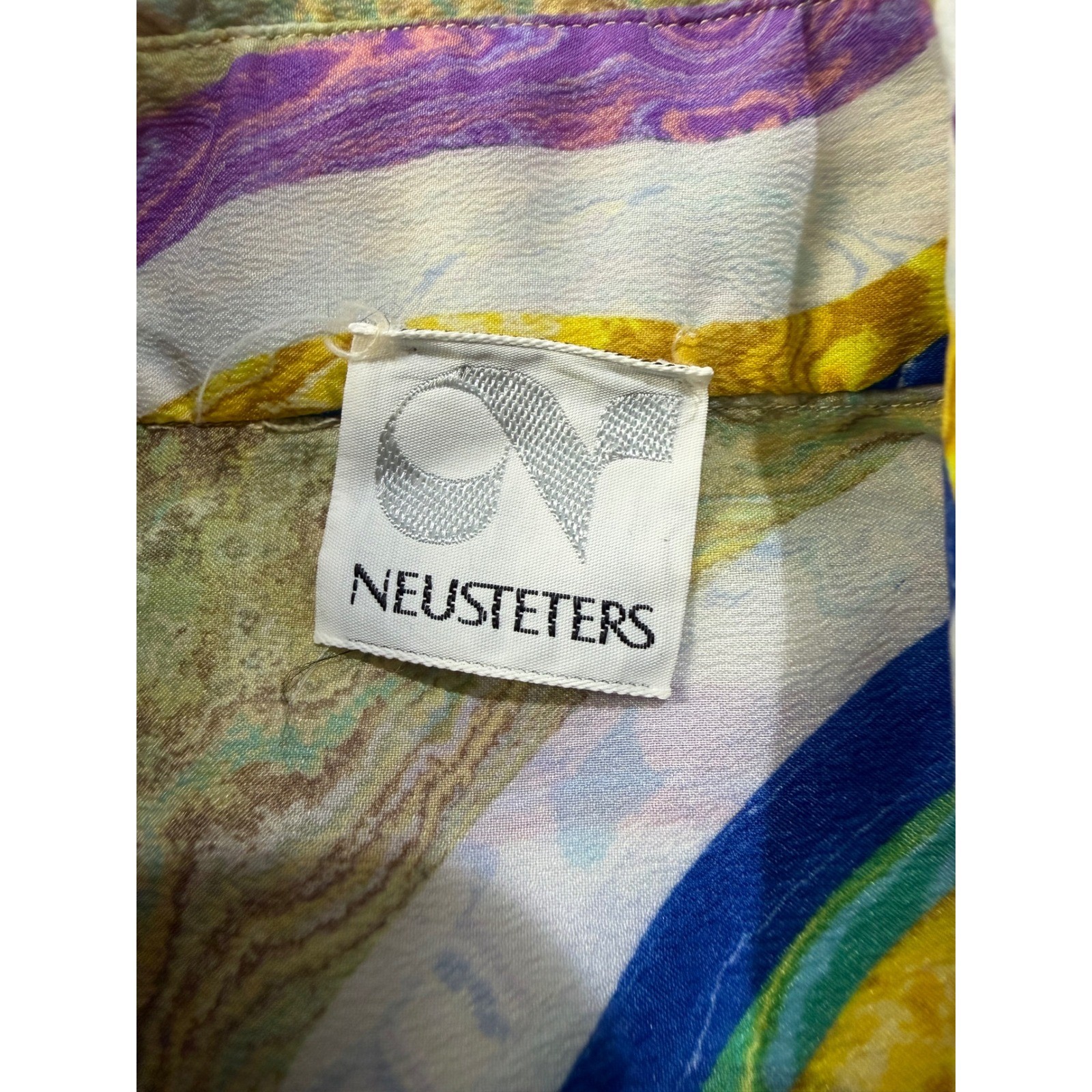 Vintage 70s Psychedelic Marble Print Button Front Blouse Mod