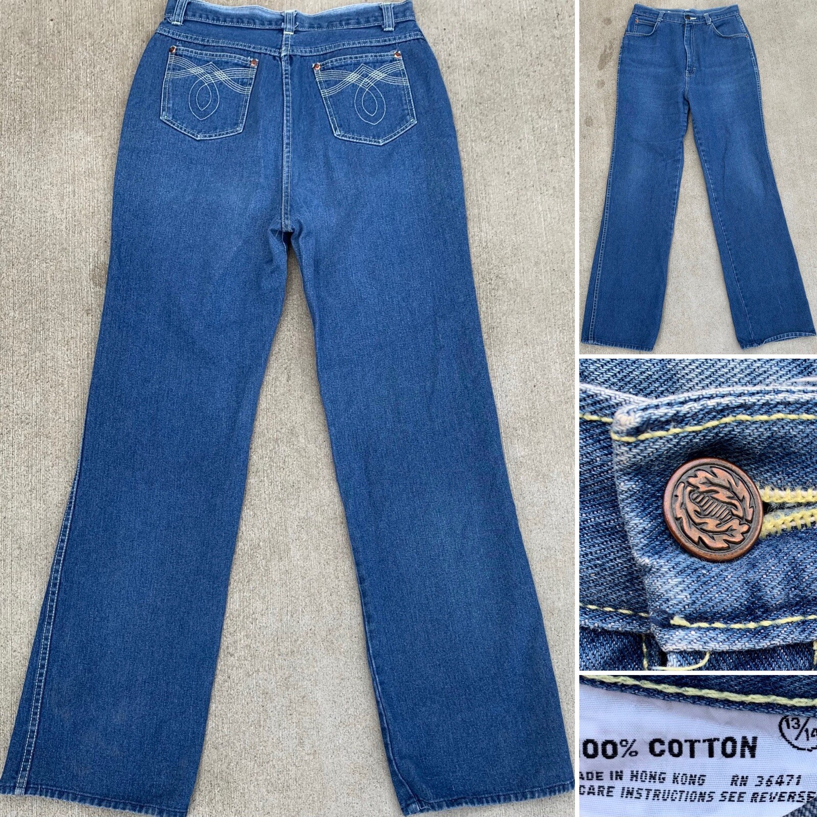 Vintage Jeans Embroidered Rear Pockets High Waist 70s 80s RN 36471 29.5 in Waist