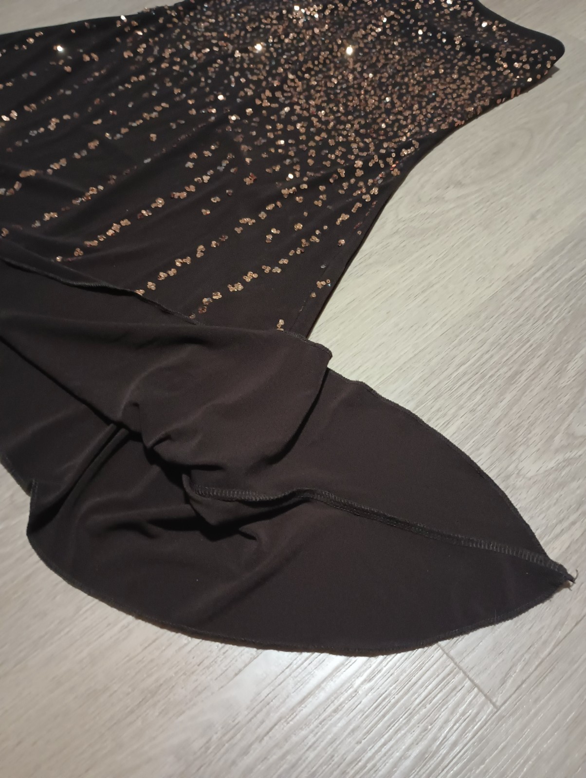 Vtg 90s Stretch Brown Sparkly Copper Sequin Strapless Asymmetric Tunic Top XS