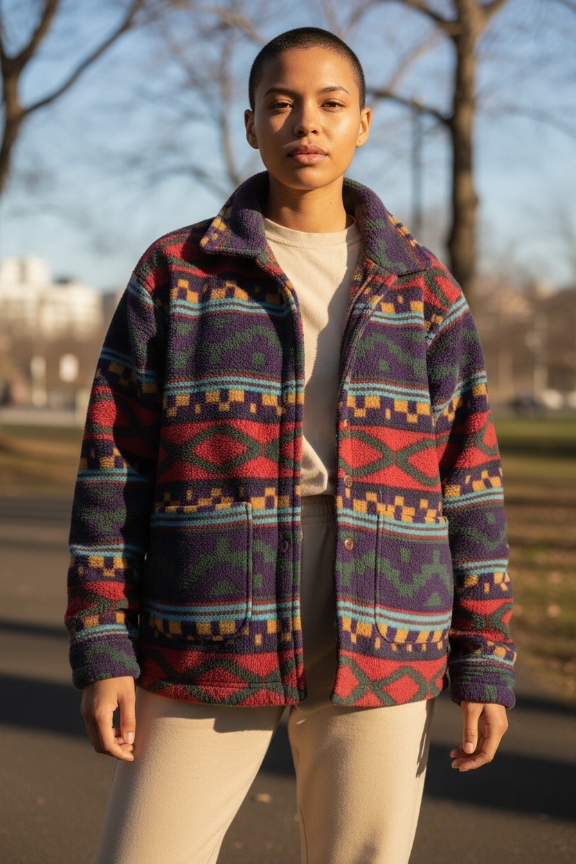 Vintage Aztec hobo All Over Print Fleece Cardigan Coat Winter 20w gorpcore