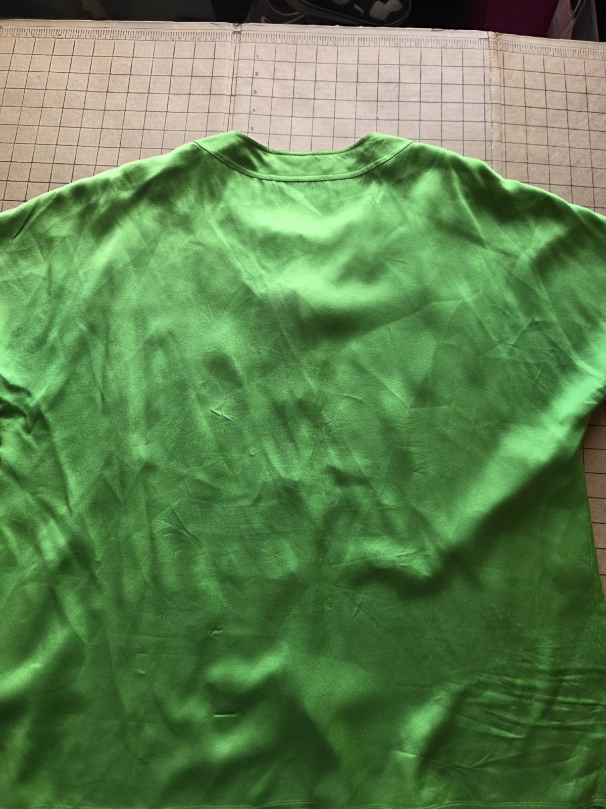 Vintage Jaeger 100% Silk Green Button Front Short Sleeve Flowy XL
