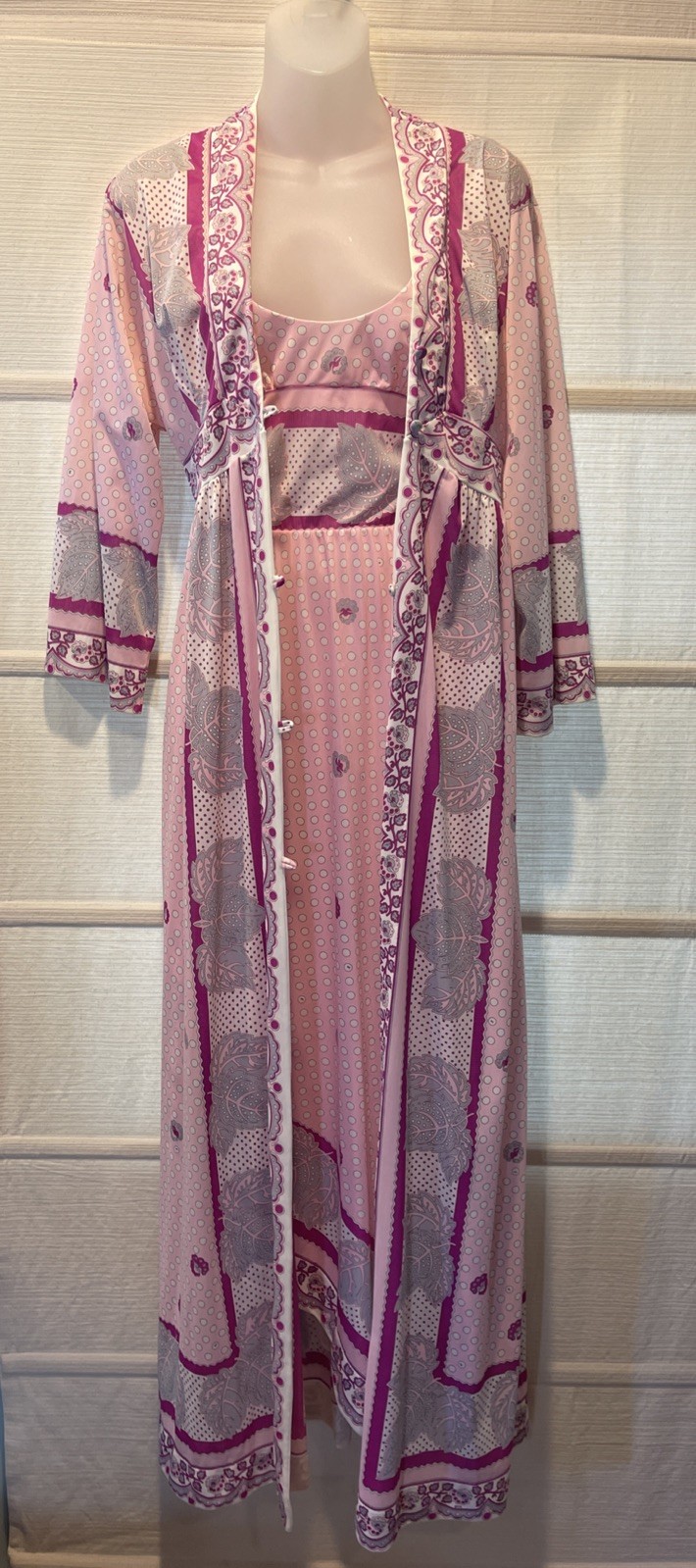 VTG 60&rsquo;s Emilio Pucci for Formfit Rogers Pink Floral Nightgown/Robe Set~XS~EUC