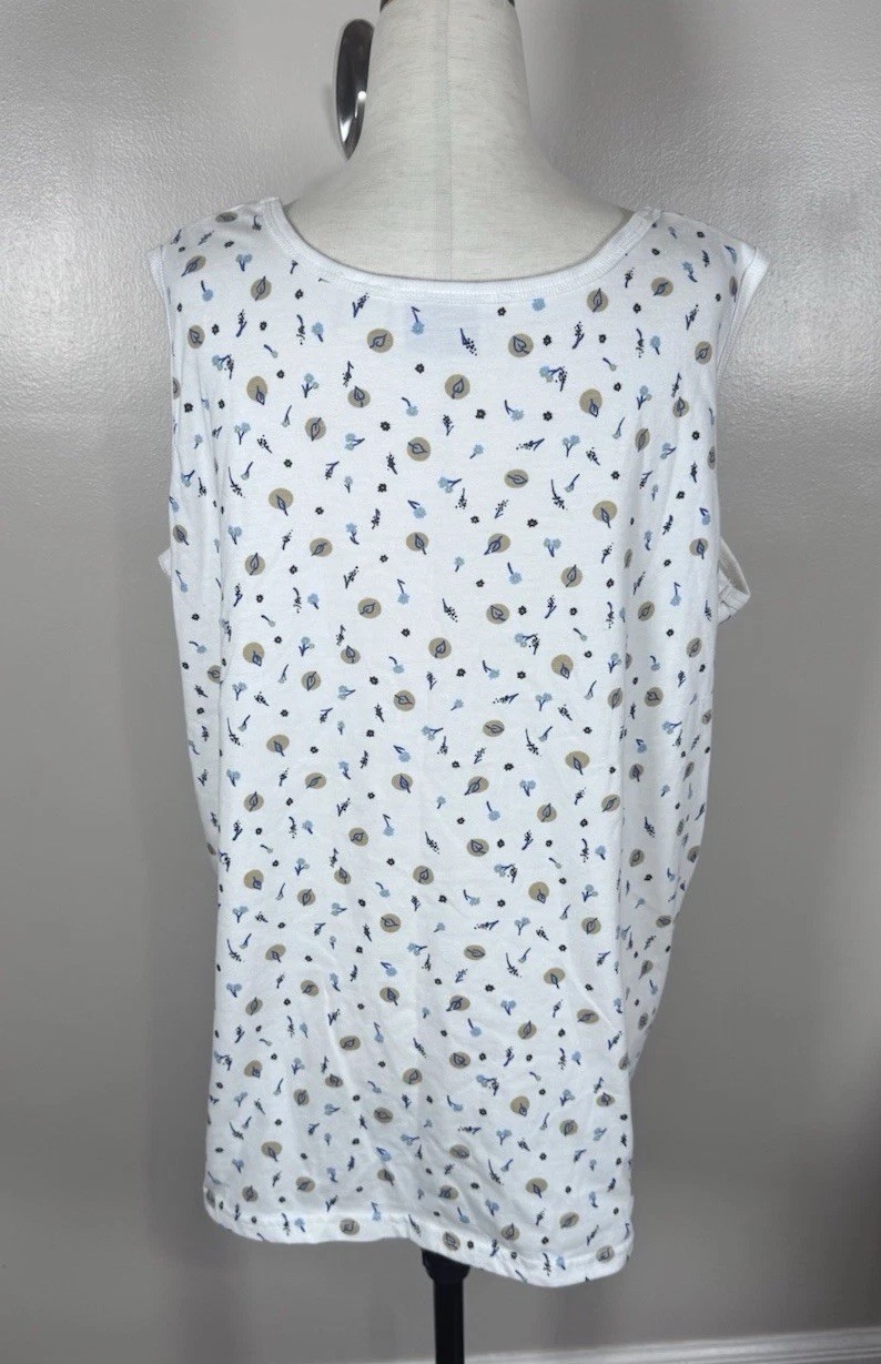 Vintage 90s Basic Editions White Floral Sleeveless Cottagecore Tank Top Sz 1X