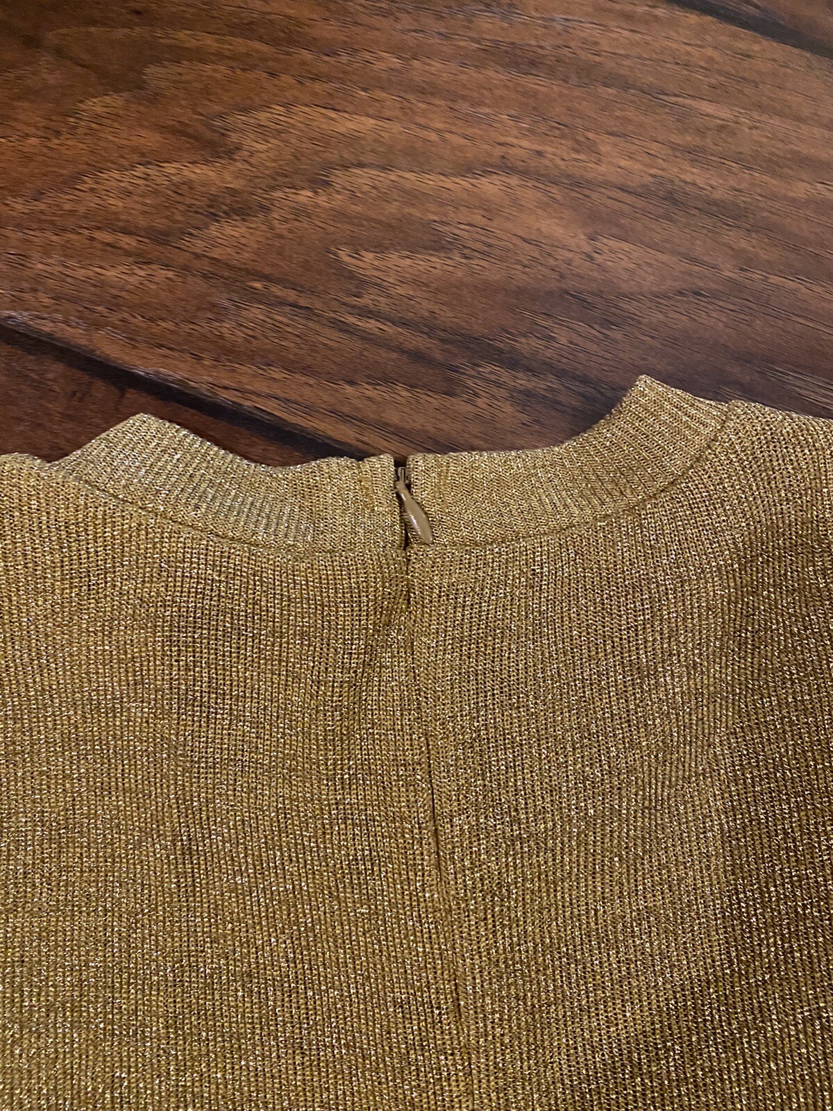 Caron Components Vintage Mock Turtleneck, Sheer Sparkle Gold Knit Top Size 12