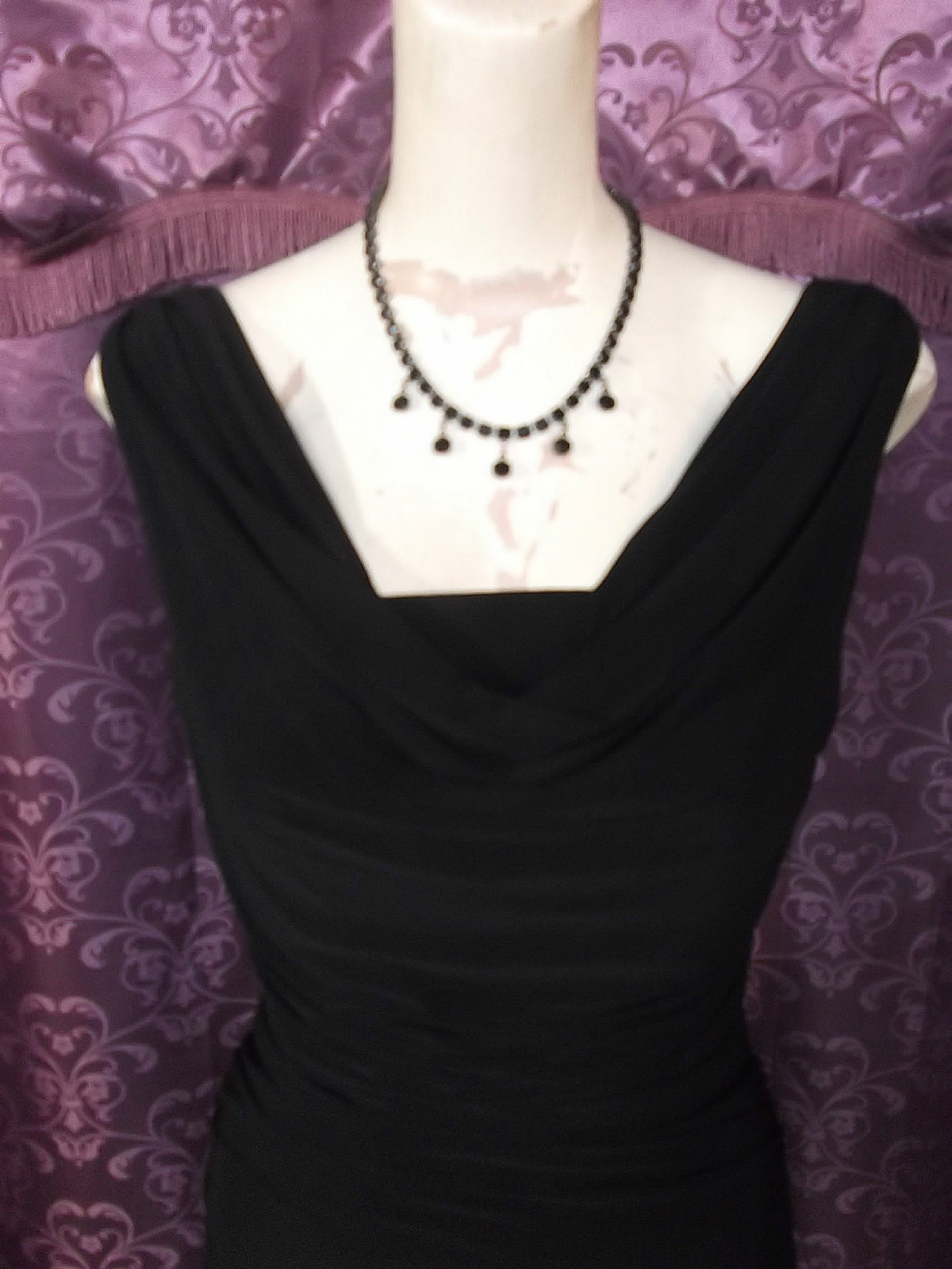 30s-40s Style Black Fitted Classic Hollywood Evening Gown w/ V Neck sz Med-Lg