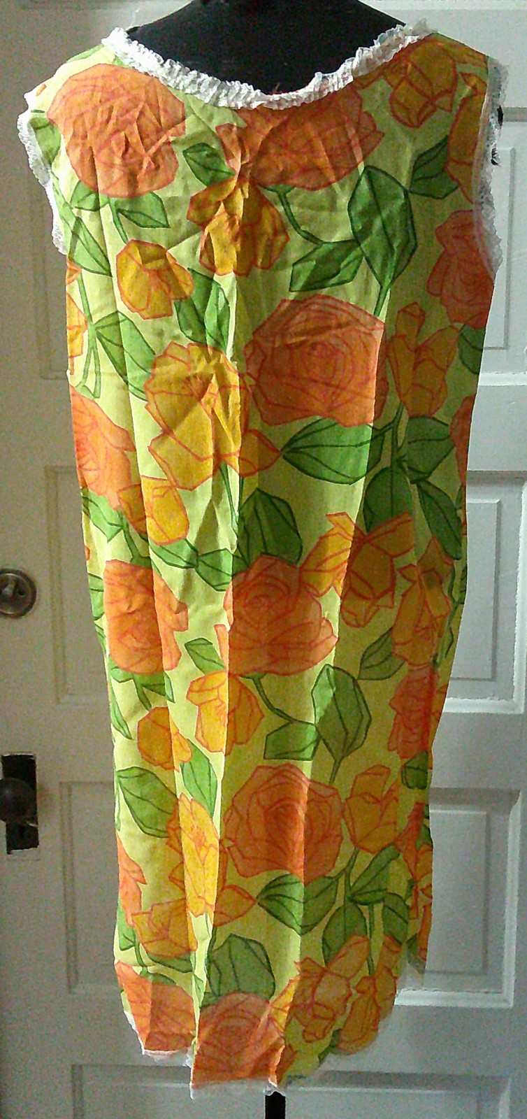 70&rsquo;s Unbranded GROOVY Orange Floral Sleeveless Night Gown M
