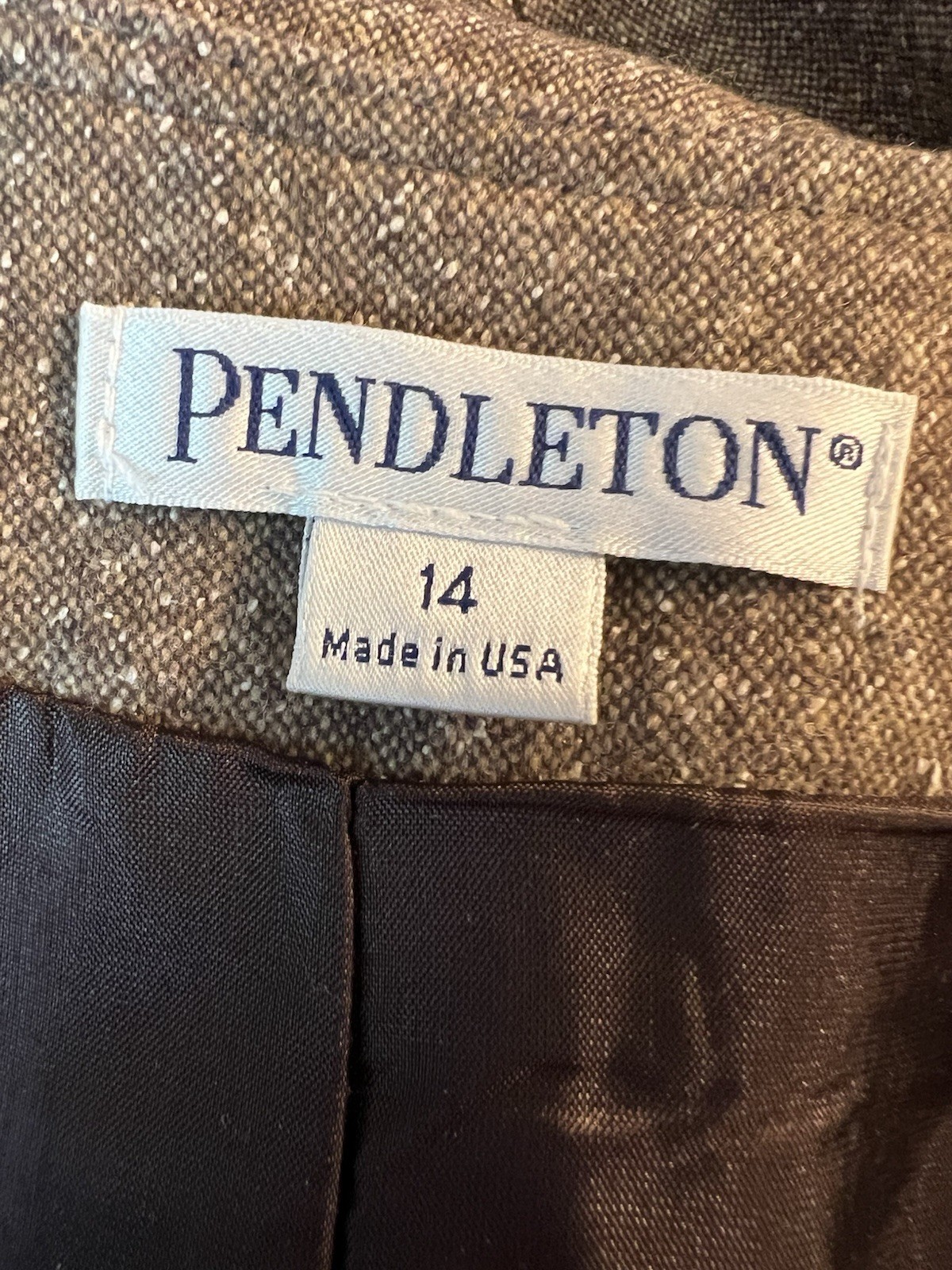 Vintage Pendleton Wool Silk Tweed A-Line Midi Skirt Brown Made USA Size 14