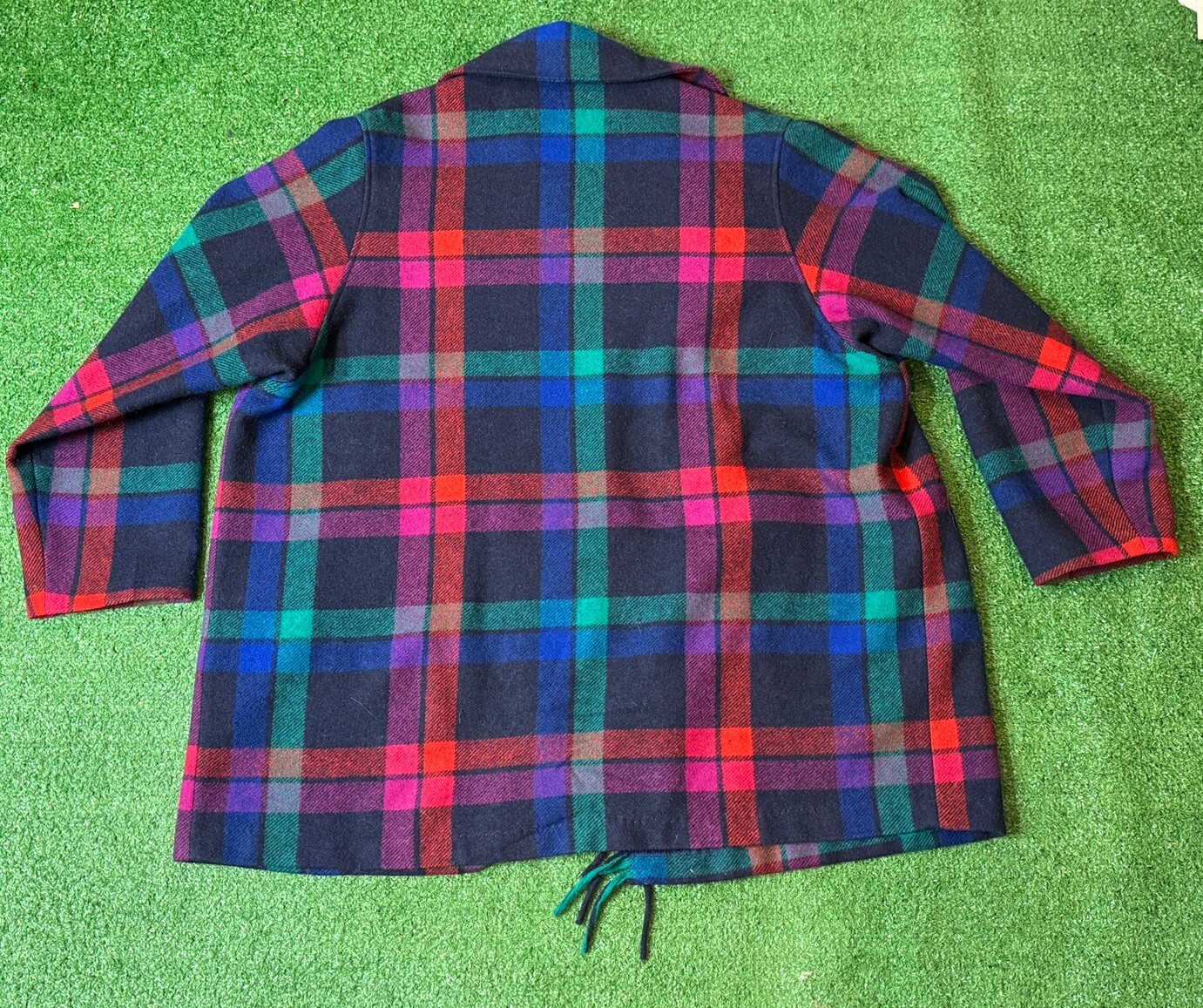 Vintage 1950s Era Pendleton 100% Wool Over Coat Fringe Shaw Colorful Size Large