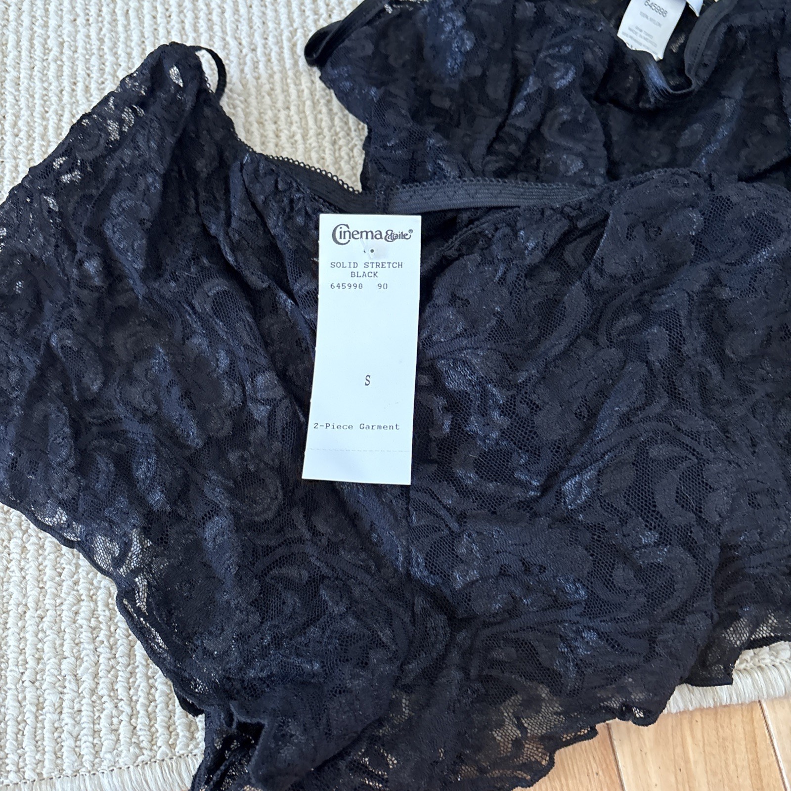 Vintage Cinema Etoile Lace 2pc solid stretch black Lingerie nylon Small NWT