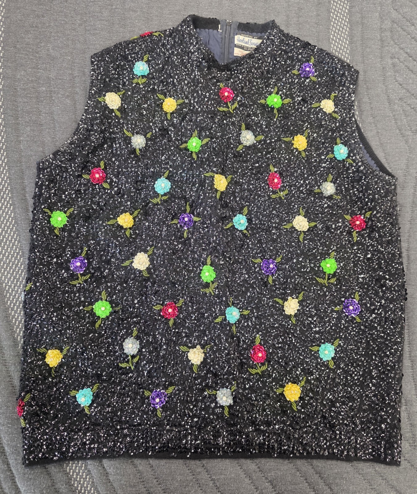 Hovland-Swanson 1960s Beaded Blouse Sequins Flowers RARE Sz 38 Mod Wool & Angora