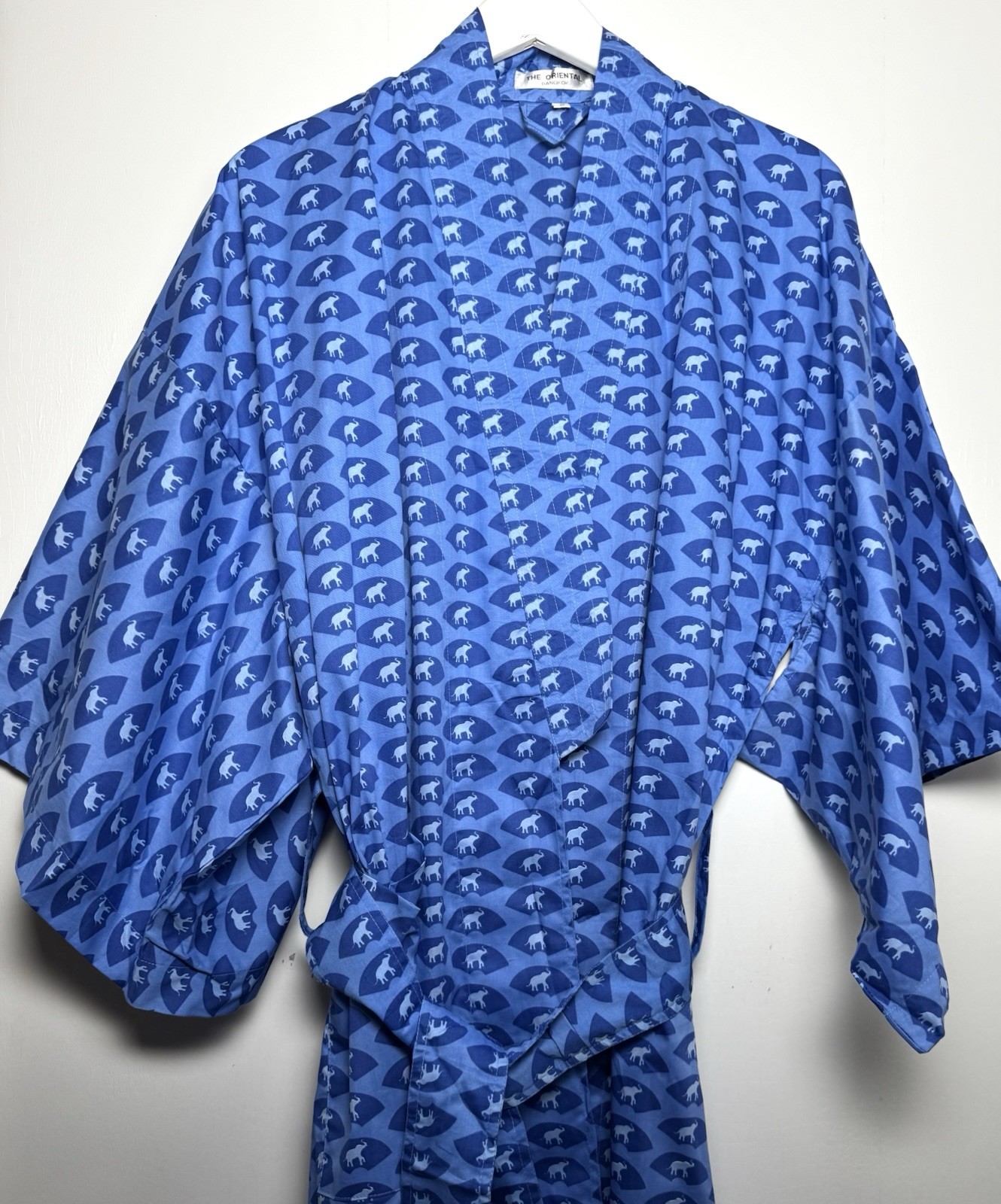 Elephant Print Kimono Robe OS Blue Cotton Belted Festival Beach Coverup Resort
