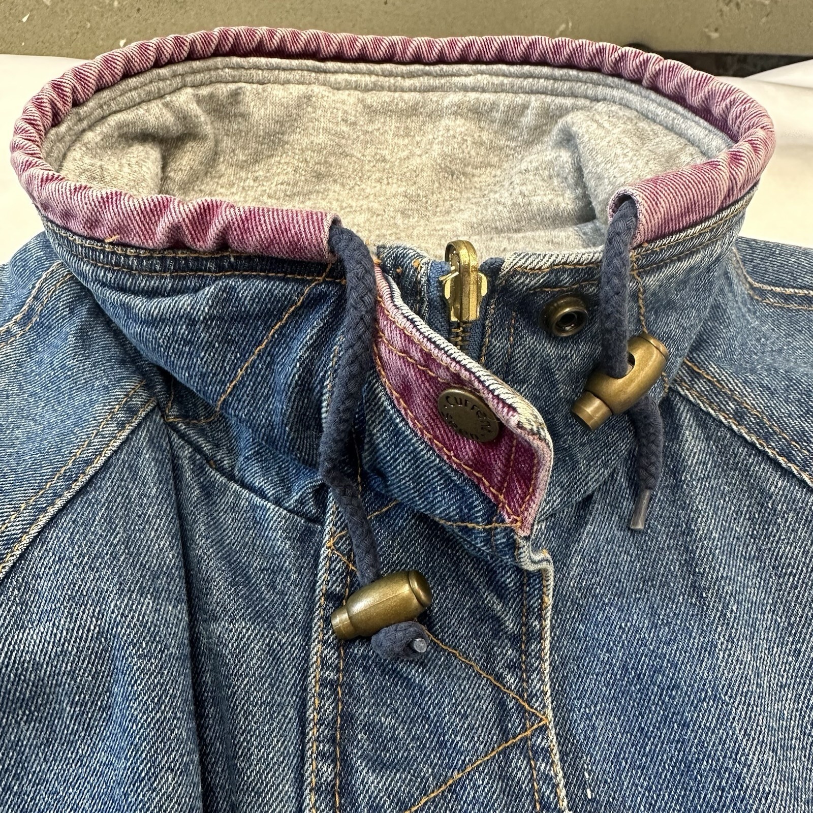 Vintage Reversible Denim Long Jacket With Grey Sweatshirt Interior Size 22 Wide