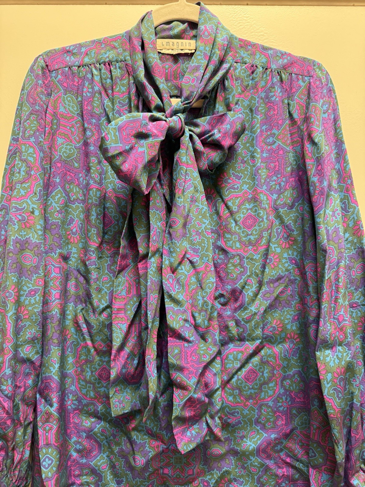Vintage YSL Yves Saint Laurent Patterned Bow/Tie Women’s Blouse Shirt Sz 38