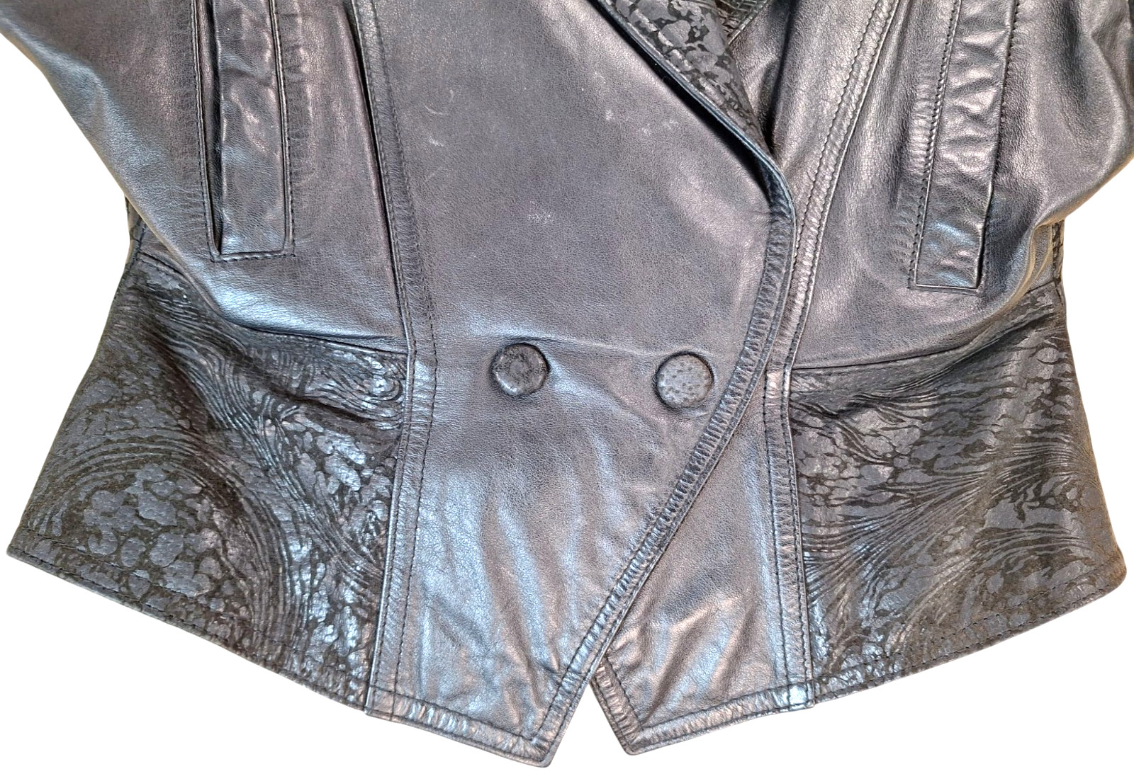 VTG Wilsons 100% Leather Moto Jacket 1980s-90s Black Women MEDIUM Floral Paisley