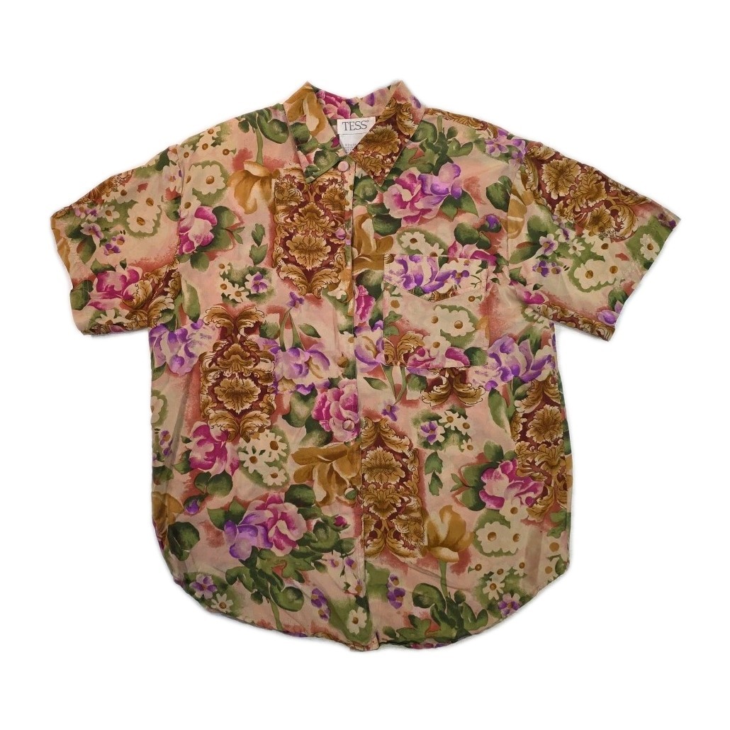 Vintage 100% Silk Floral Button Up Blouse – Size M