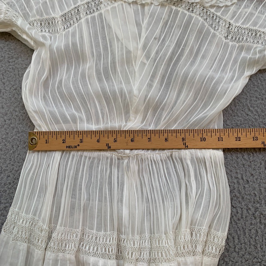 Antique Edwardian White Cotton Dress XXS Crochet Lace Lawn Tea Victorian Sheer
