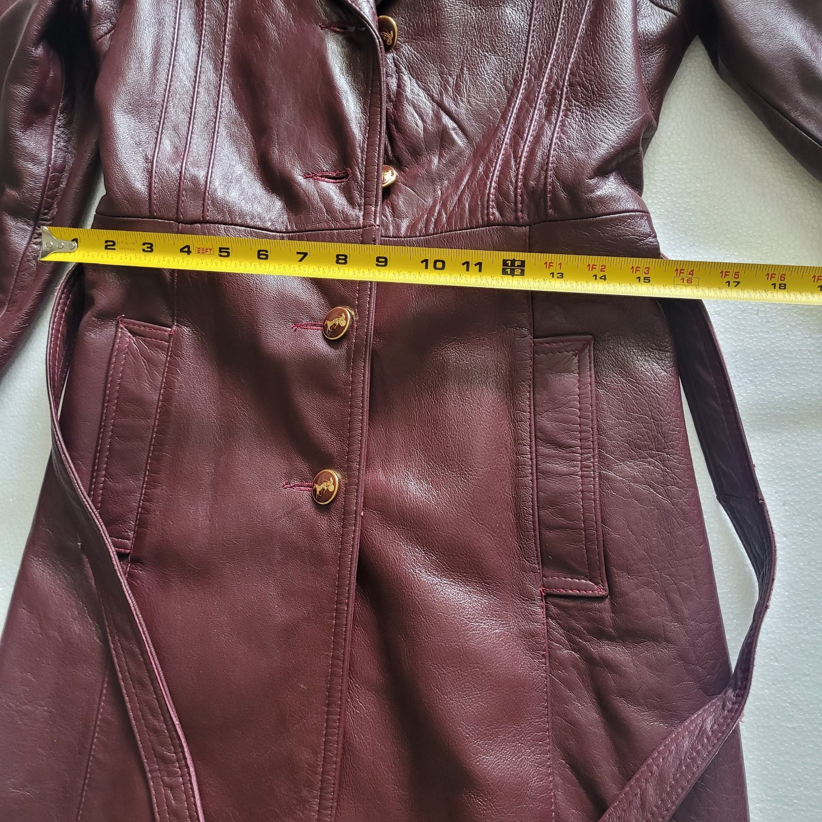 Long Lined Leather Vintage Coat by Winners Circle Fashions, Women&rsquo;s Small Belted