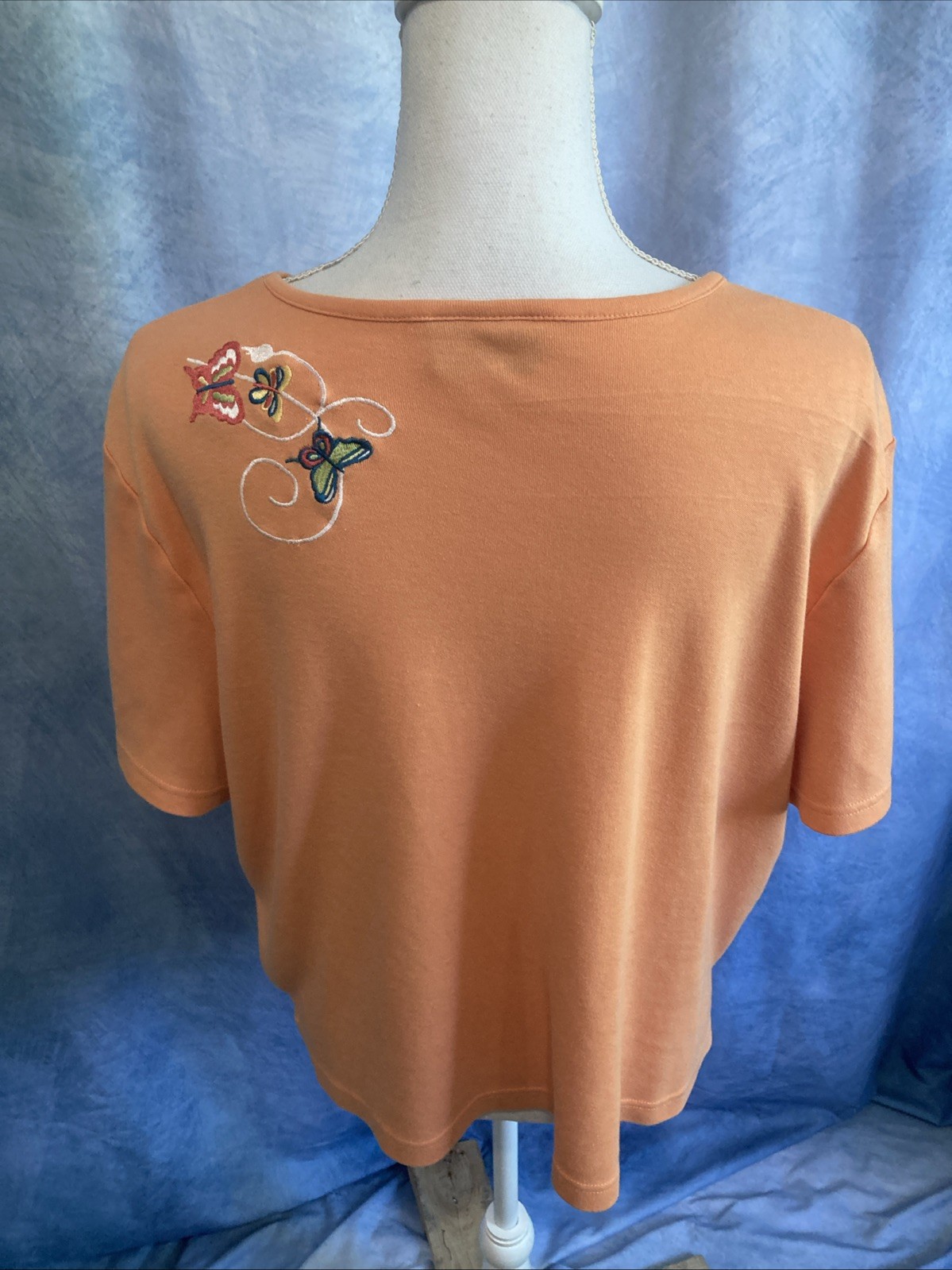 VTG 90s Y2K Breckenridge Grannycore Butterfly Embroidered Top XL Peach Orange