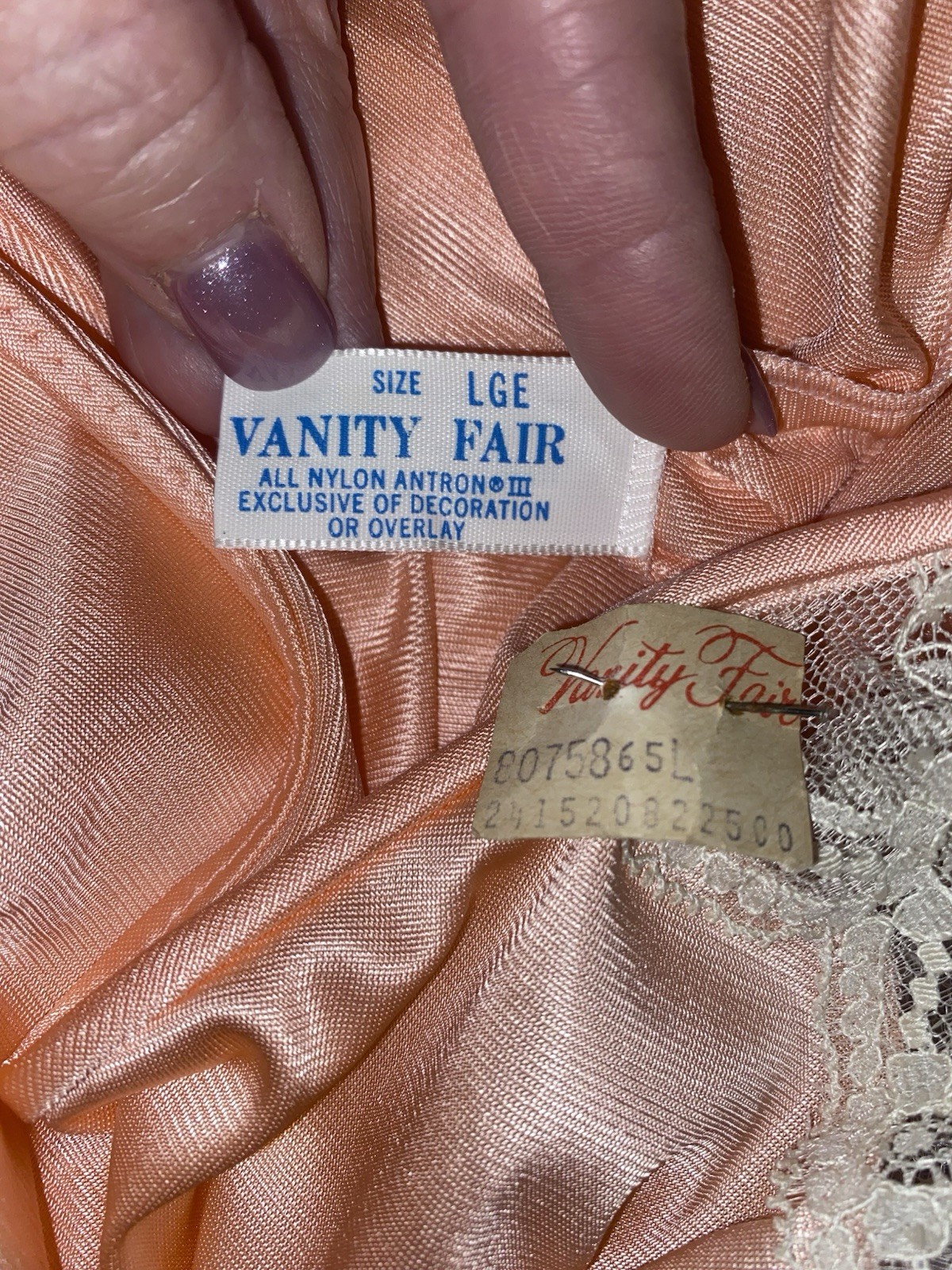 VTG NWT L XL PEACH VANITY FAIR Nylon Hostess Caftan Nightgown Negligee Gown