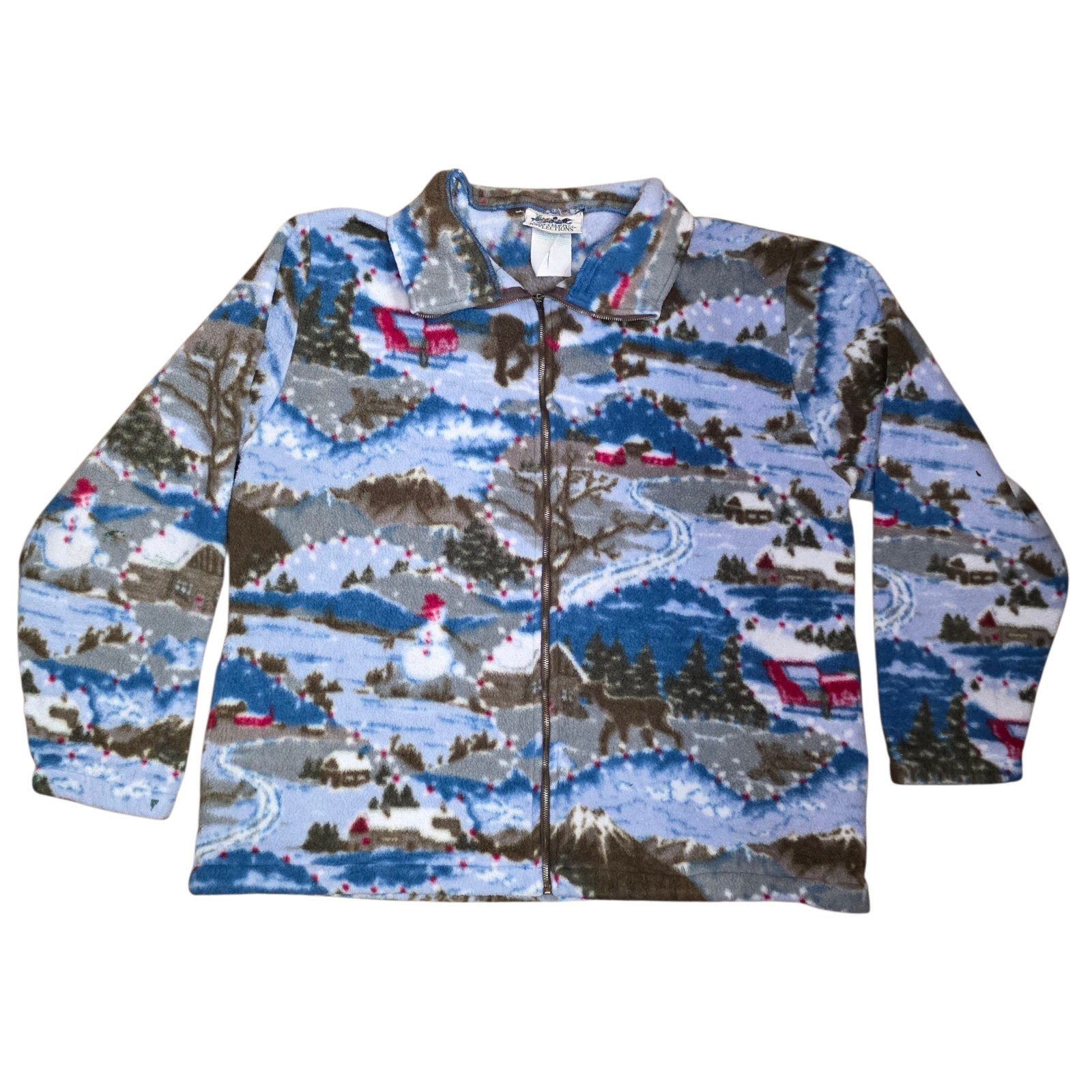 Vintage Northern Reflections Fleece Jacket Cabin Scenic Deer Winter Womens M/L