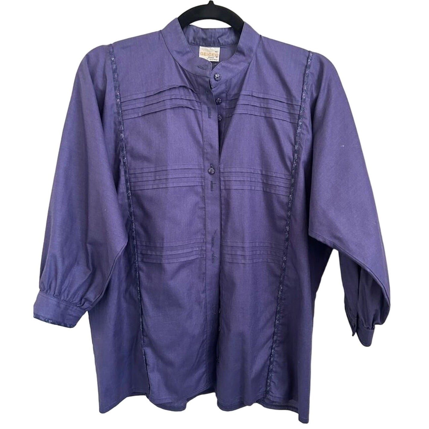 Geiger Tyrol Austria Cotton Pintuck Blouse Womens 40 Purple Button Down Vintage