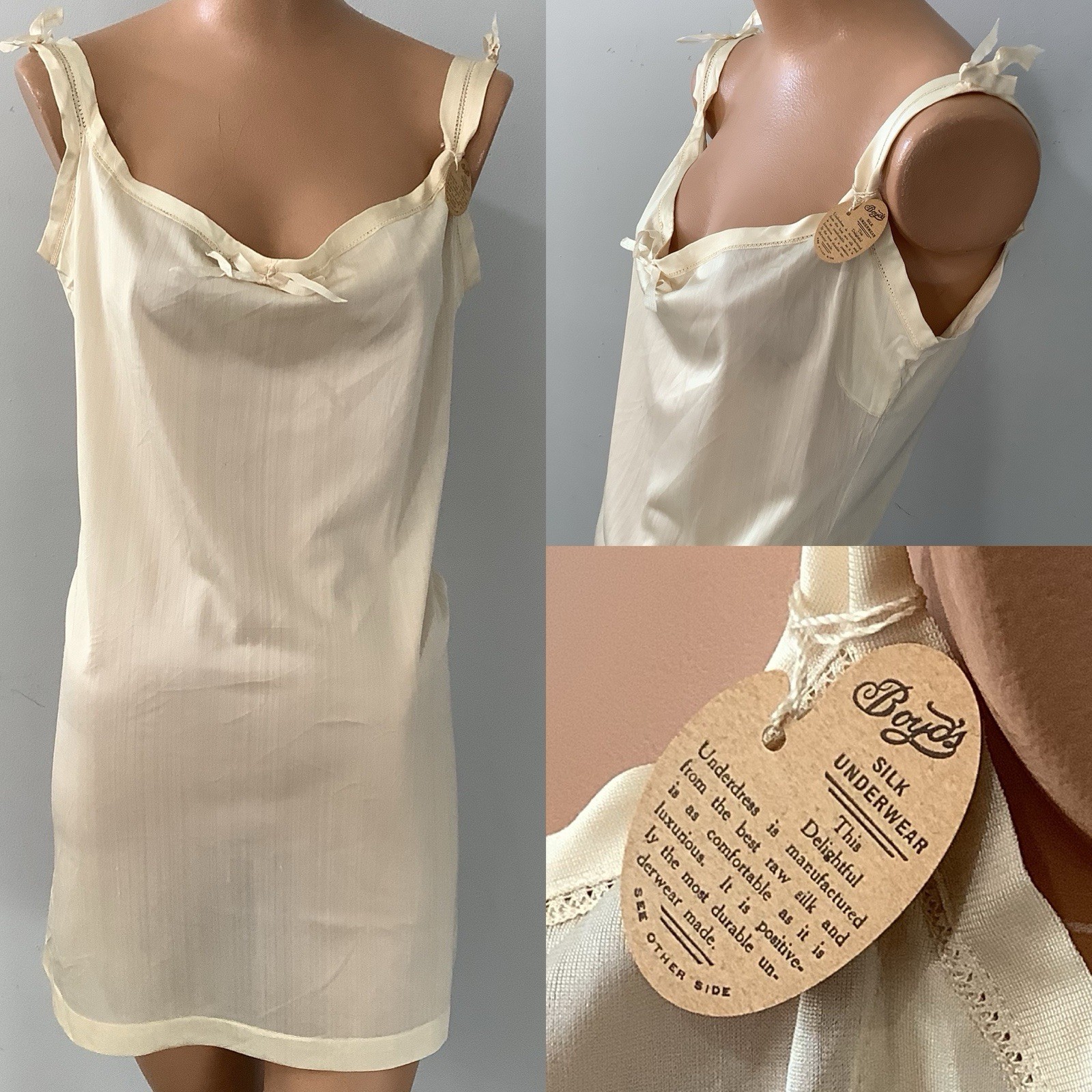 Antique 1920’s 100% Silk Tunic Style Slip or Long Camisole Mint W/ Original Tag