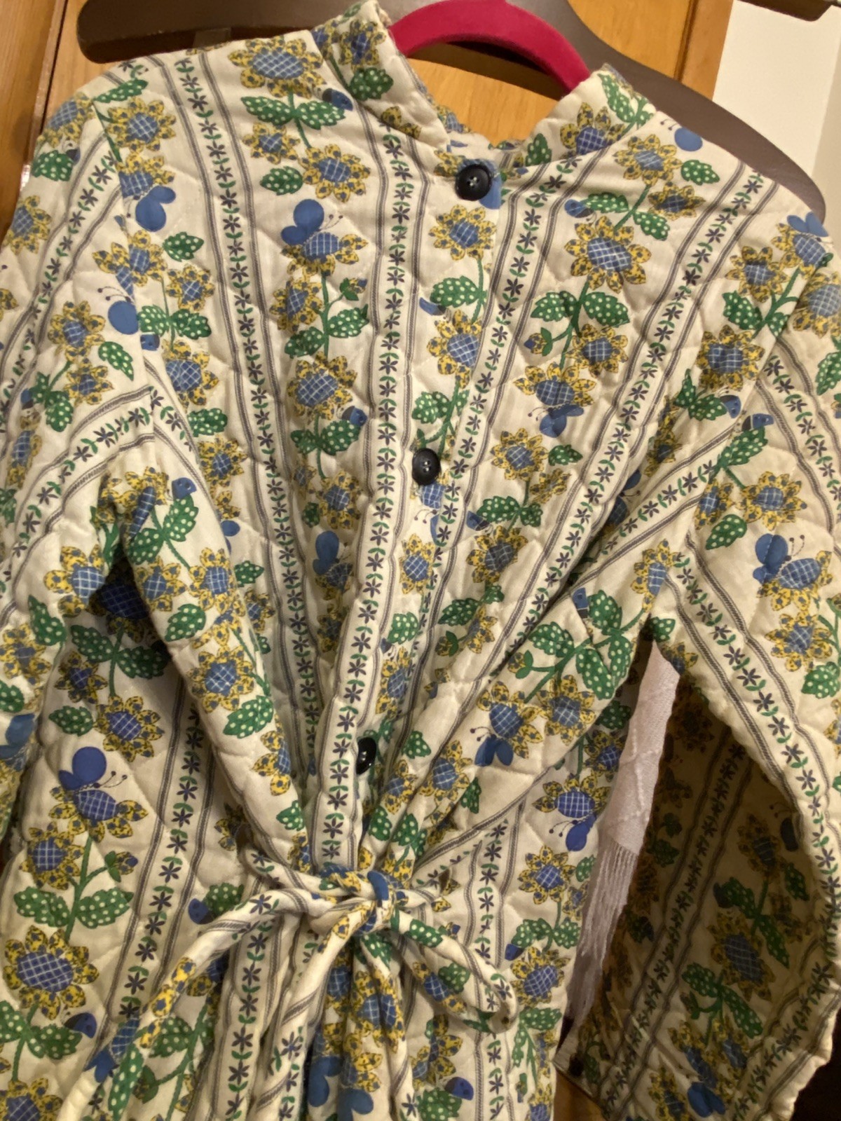 VTG Sunflowers Handmade Drab Peasantcore Belted Robe House Coat SZ XL