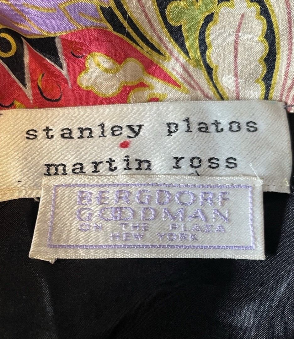 Vintage Luxury Silk Floral Coat Dress Quilted Trim Stanley Platos Martin Ross