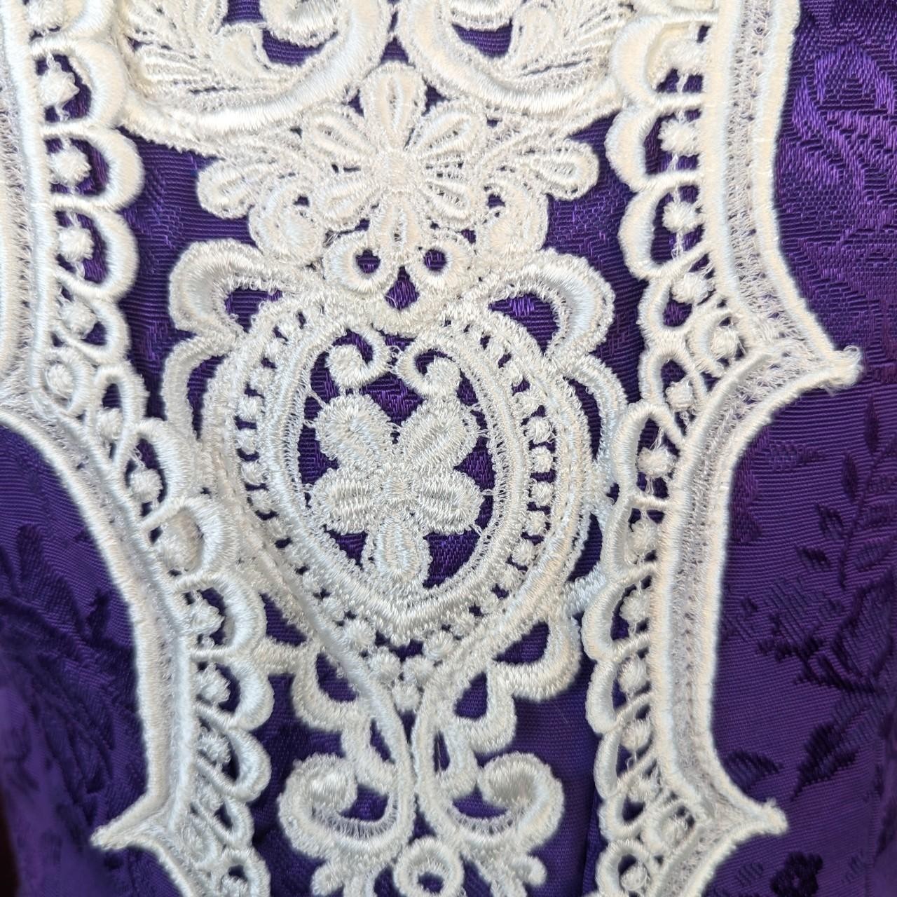 Vintage 80&rsquo;s Union Made Bari-Jay Fashion Purple & White Satin Floral Dress