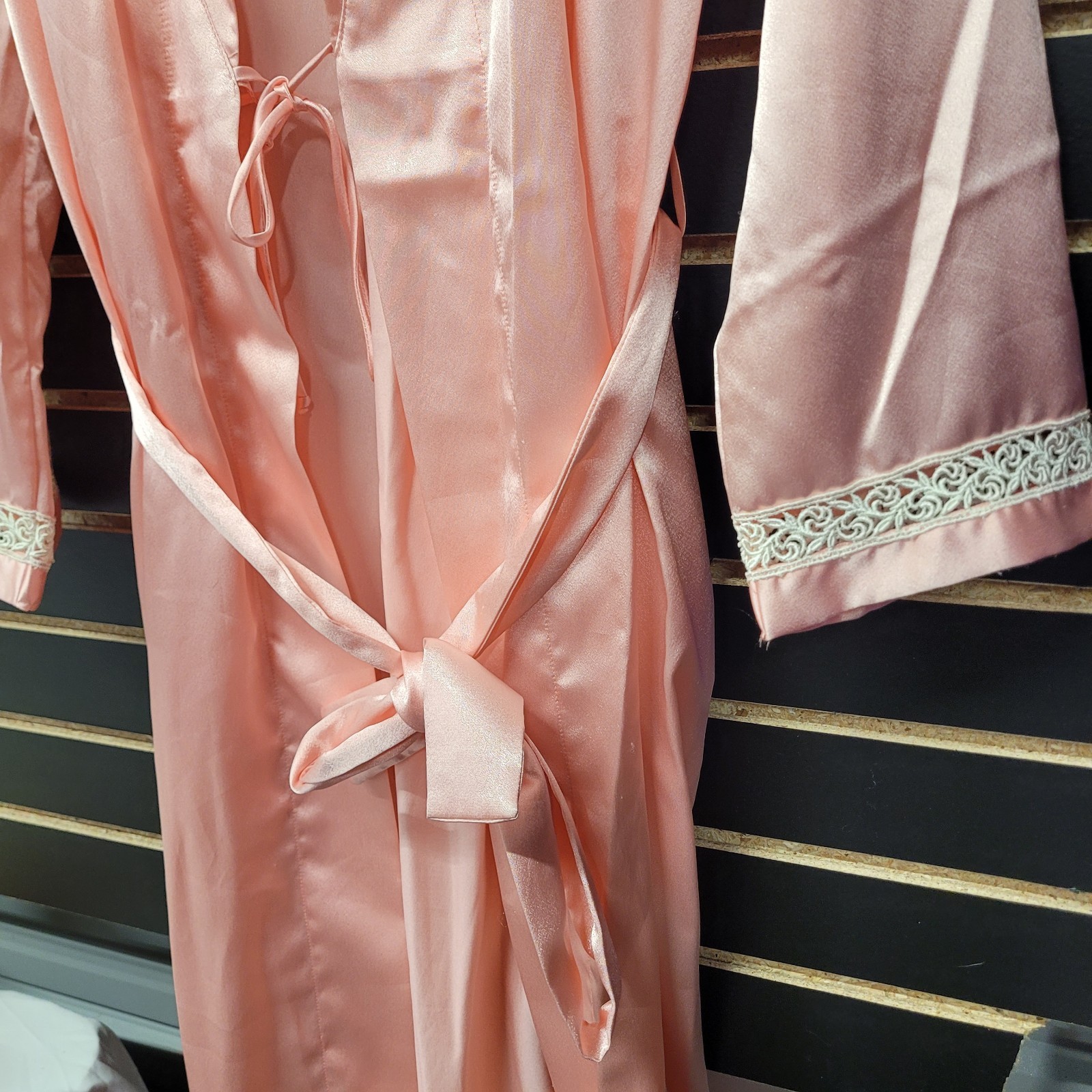 Vintage Valentino Intimo Satin Robe – Pink Lace Trim – 1970s/80s USA Made SZ MED