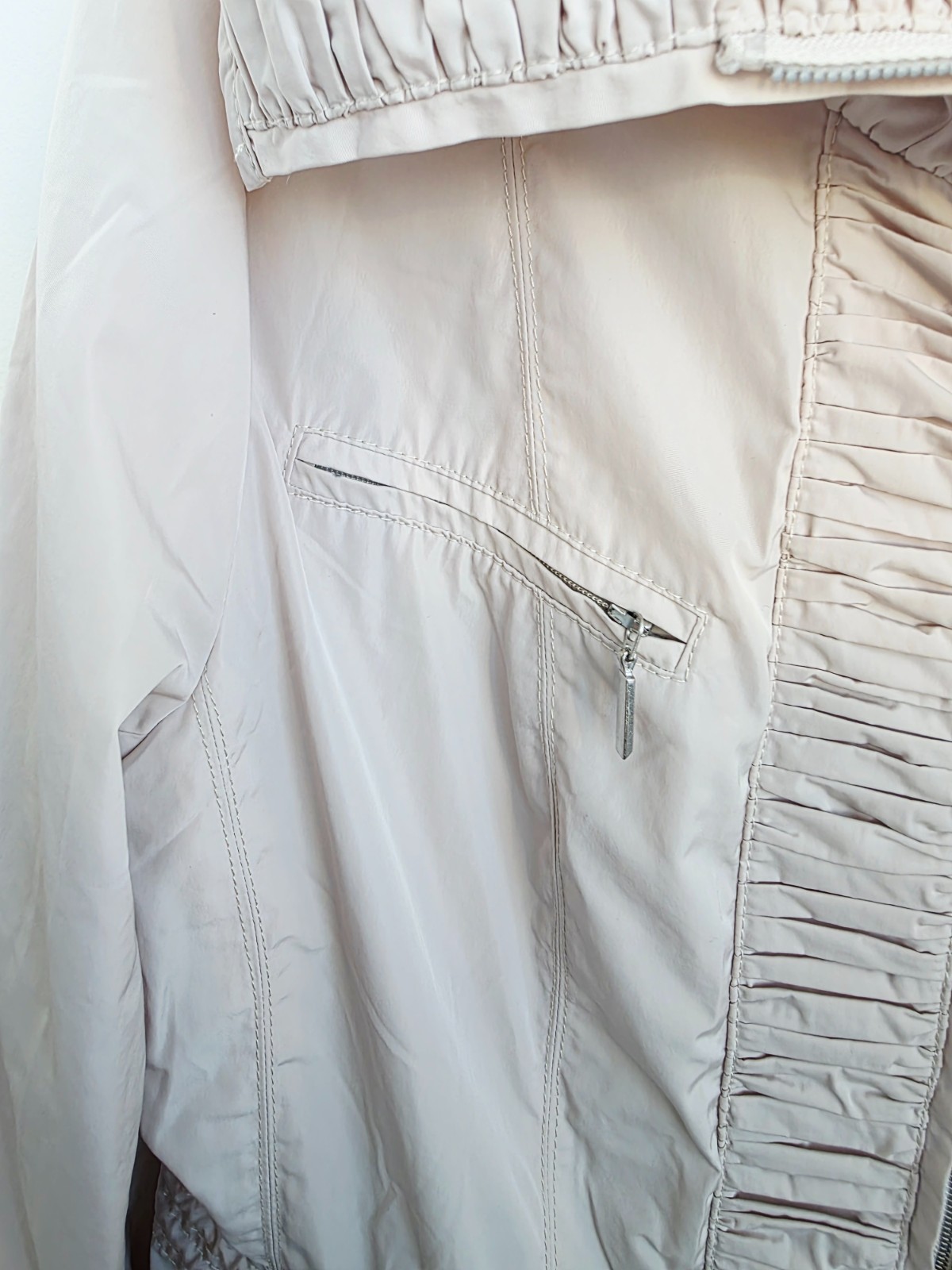 Vintage 2000s MADELEINE Beige Lightweight Jacket, Ruched Collar Coat, Utility Zi