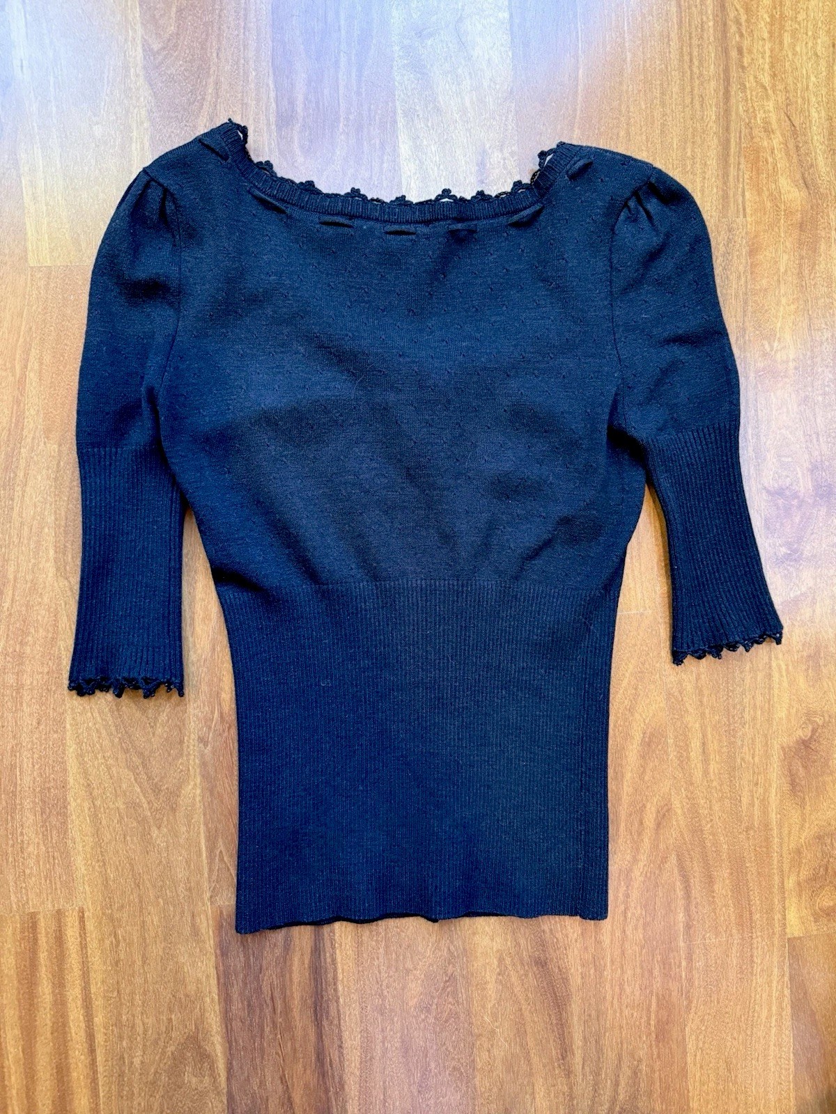 EUC RARE Betsey Johnson NY 90s Y2K Black Petite Cardigan Pointelle Size S 2 4