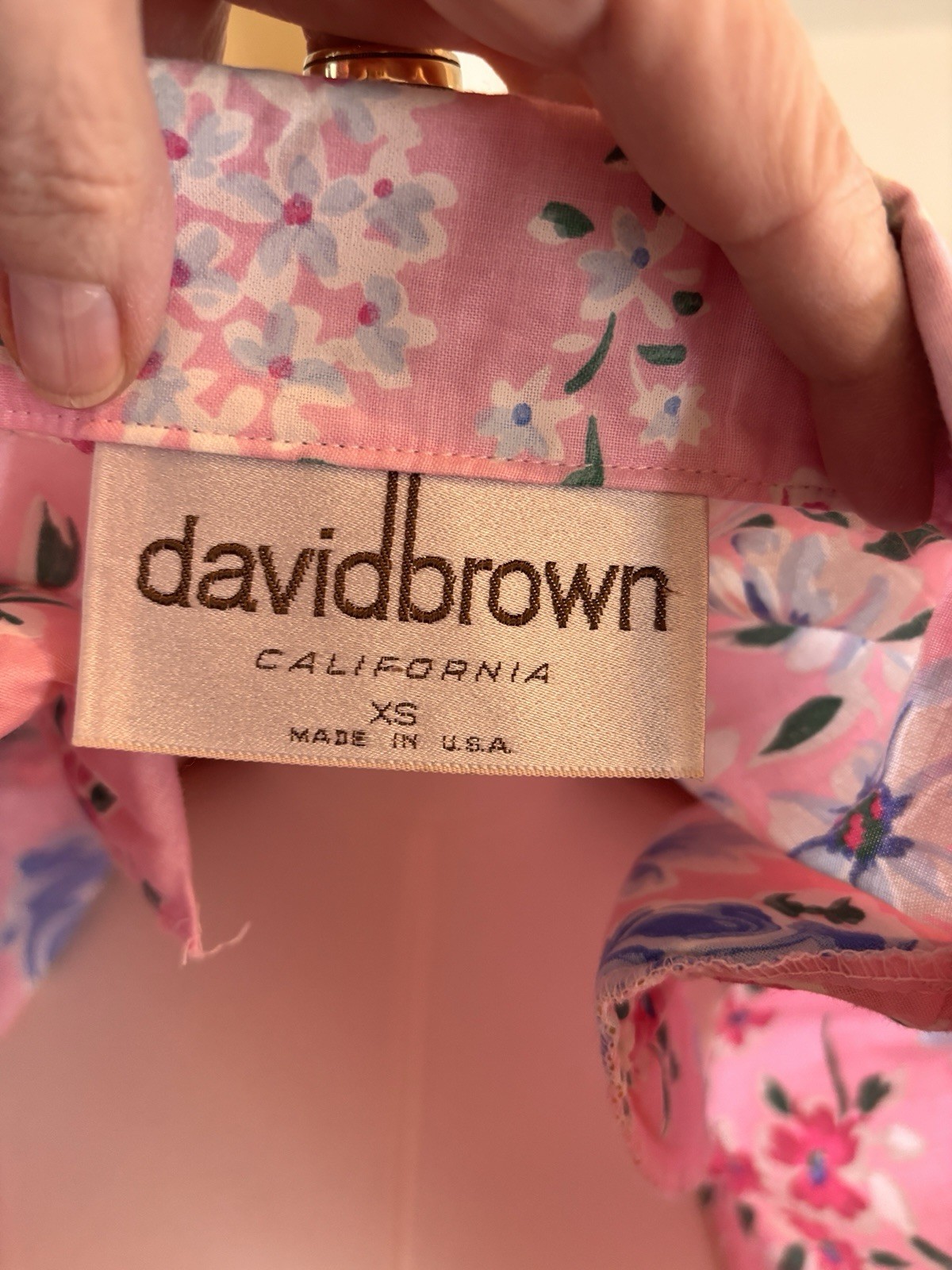 Vintage David Brown California Long Pink Floral House Dress Cotton Gown USA XS
