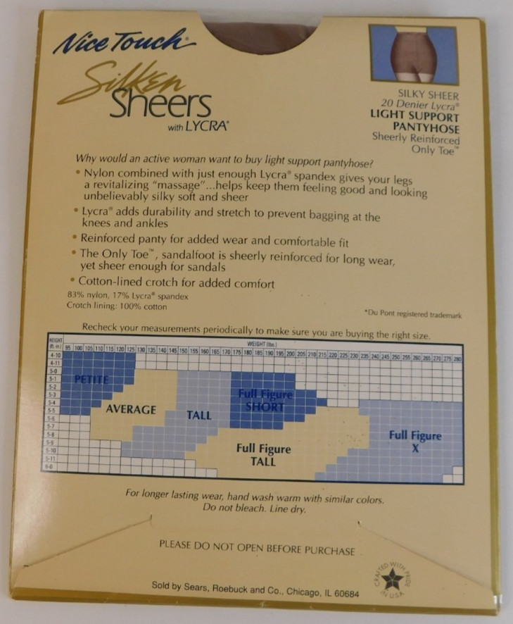 Nice Touch Silken Sheers Full Figure TALL Soft Taupe 20 Denier Lycra Pantyhose